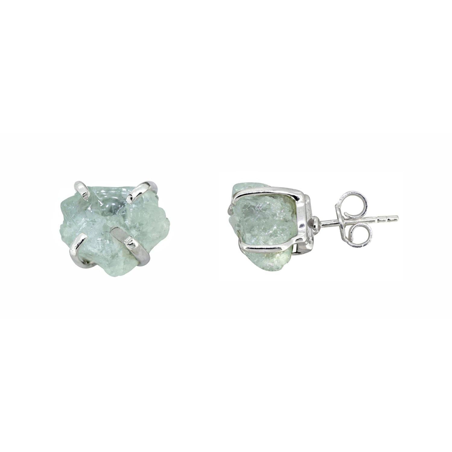 Rough Aquamarine Solid 925 Sterling Silver Stud Earrings - YoTreasure