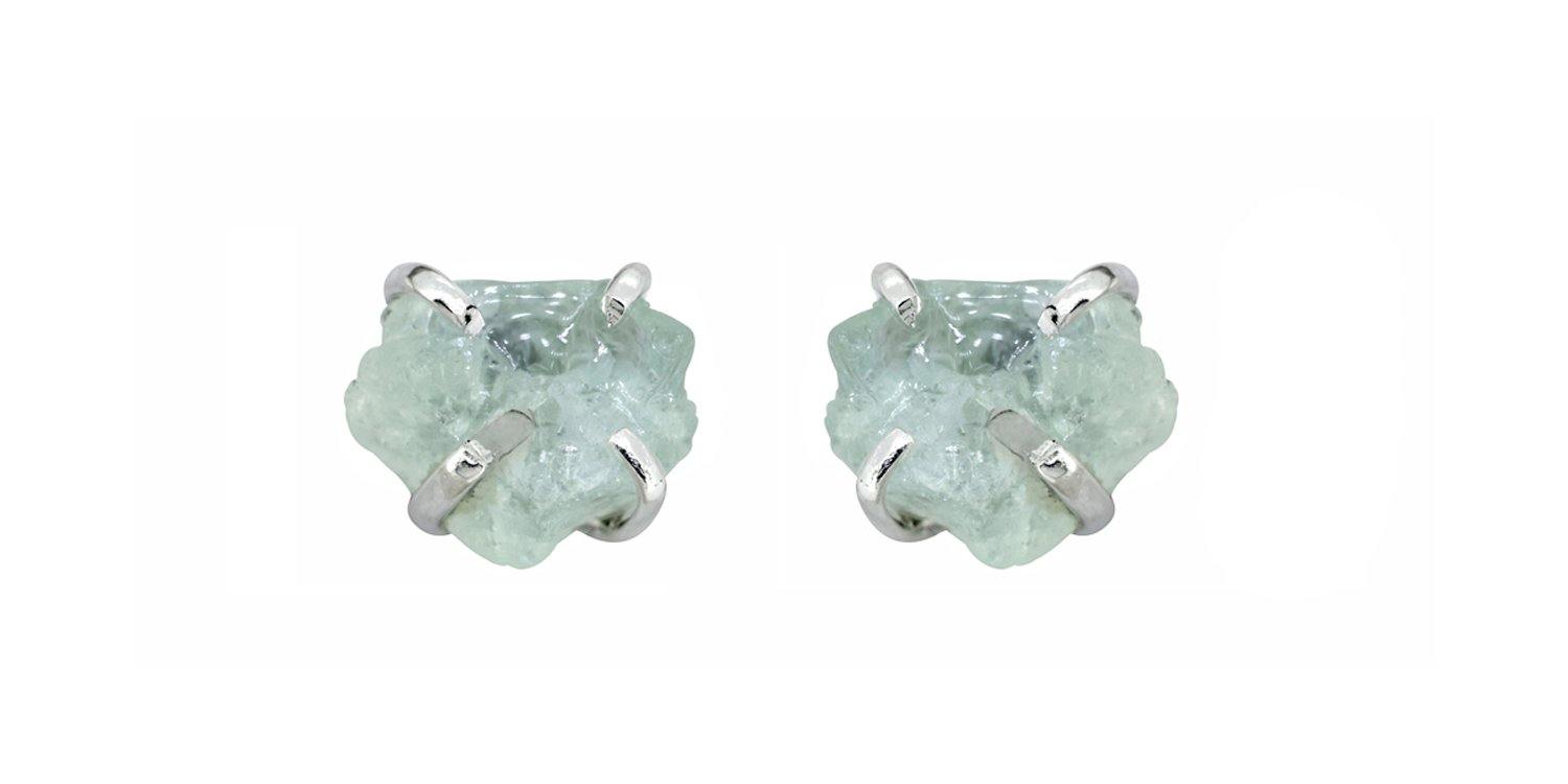 Rough Aquamarine Solid 925 Sterling Silver Stud Earrings - YoTreasure