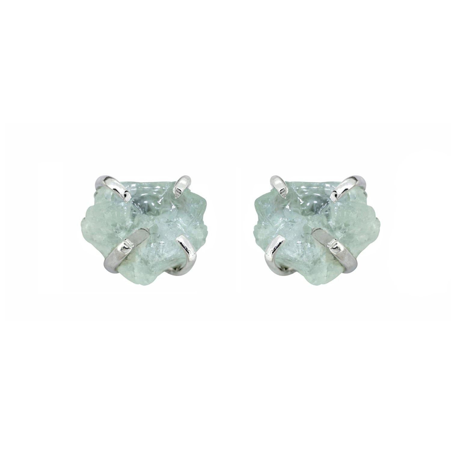 Rough Aquamarine Solid 925 Sterling Silver Stud Earrings - YoTreasure