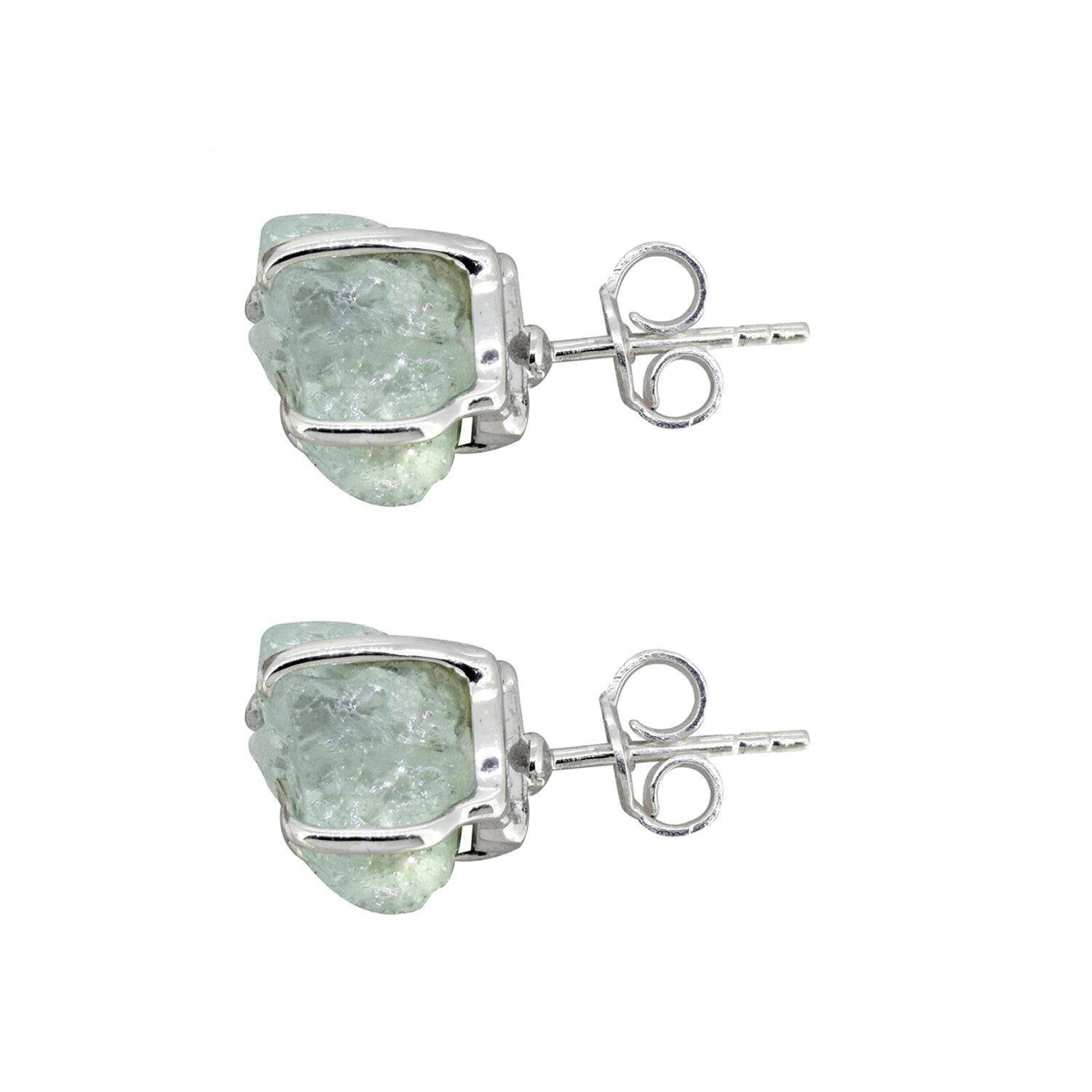 Rough Aquamarine Solid 925 Sterling Silver Stud Earrings - YoTreasure