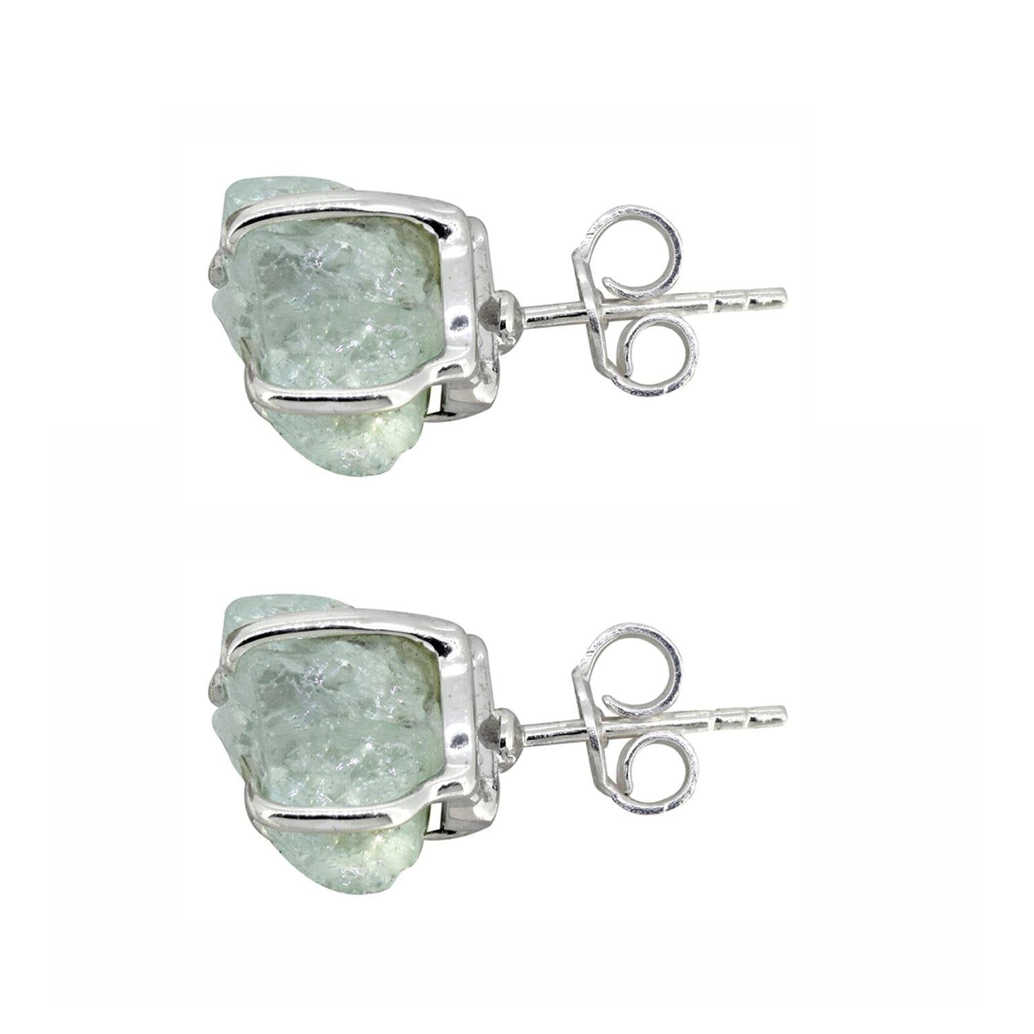 Rough Aquamarine Solid 925 Sterling Silver Stud Earrings - YoTreasure