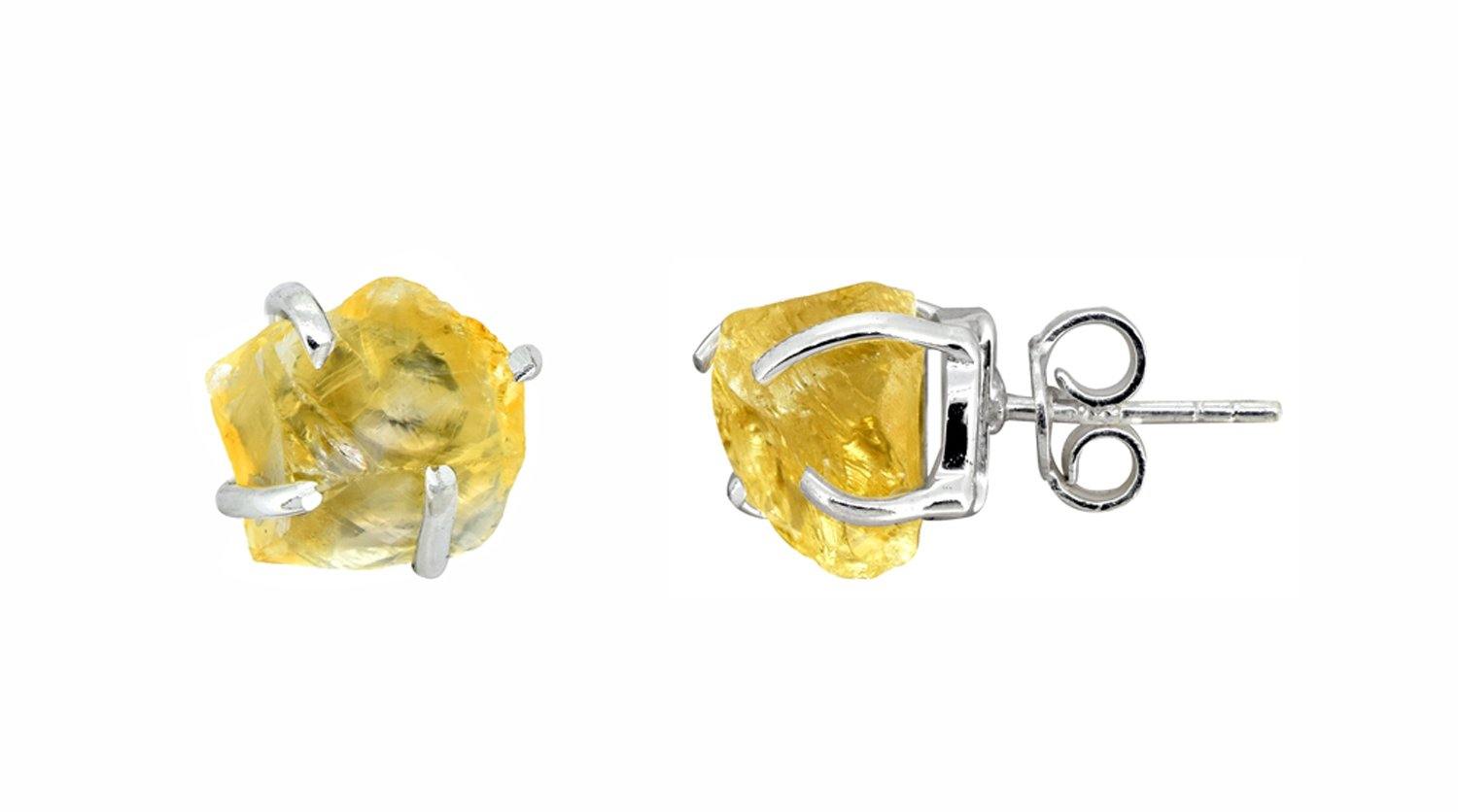Rough Citrine Solid 925 Sterling Silver Stud Earrings Jewelry - YoTreasure
