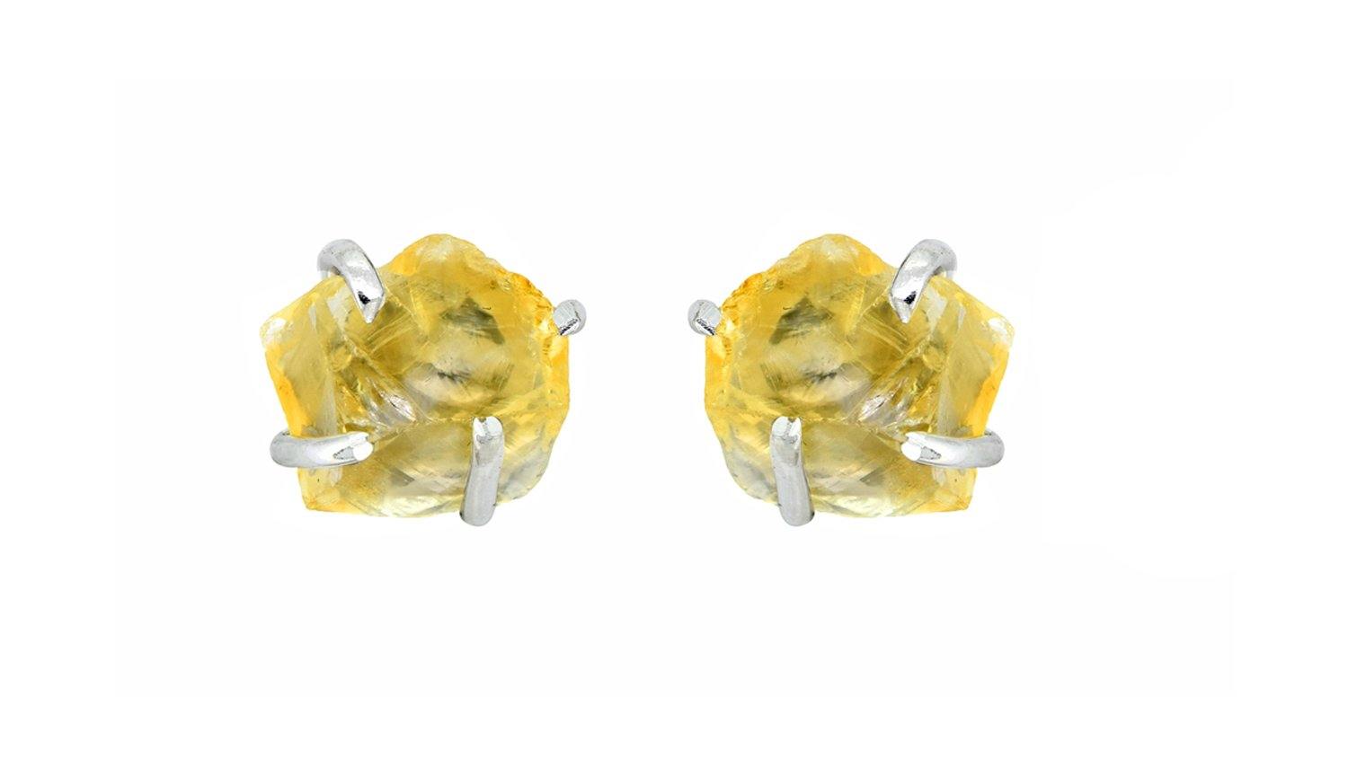 Rough Citrine Solid 925 Sterling Silver Stud Earrings Jewelry - YoTreasure