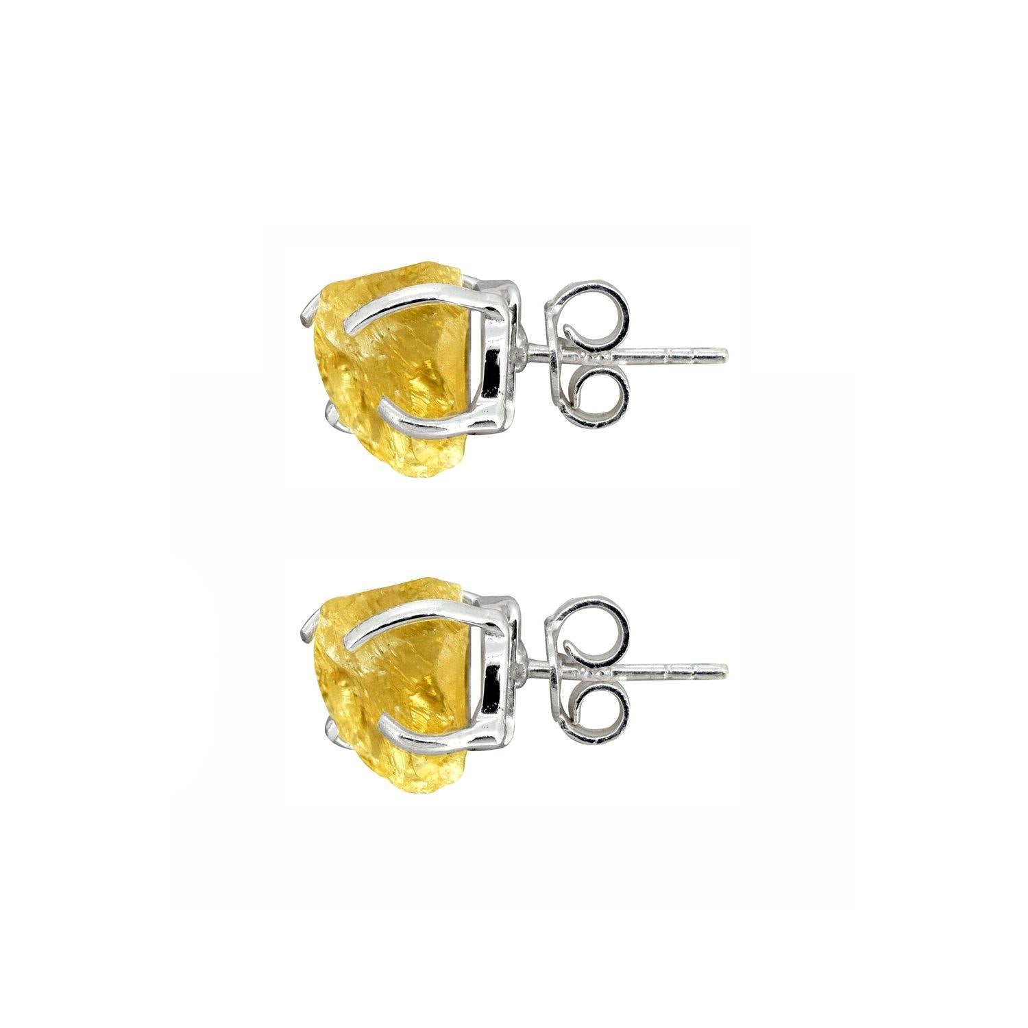 Rough Citrine Solid 925 Sterling Silver Stud Earrings Jewelry - YoTreasure