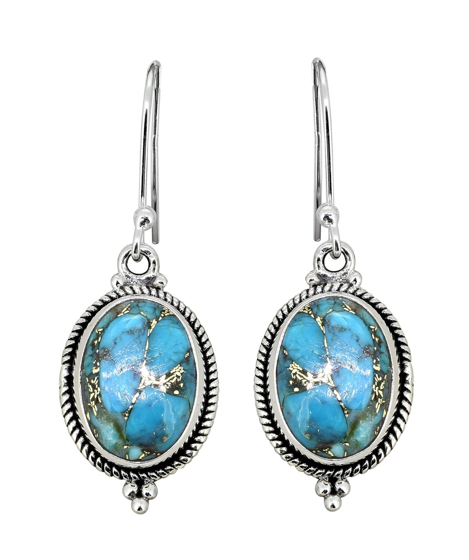 Blue Copper Turquoise Solid 925 Sterling Silver Dangle Earrings Jewelry - YoTreasure