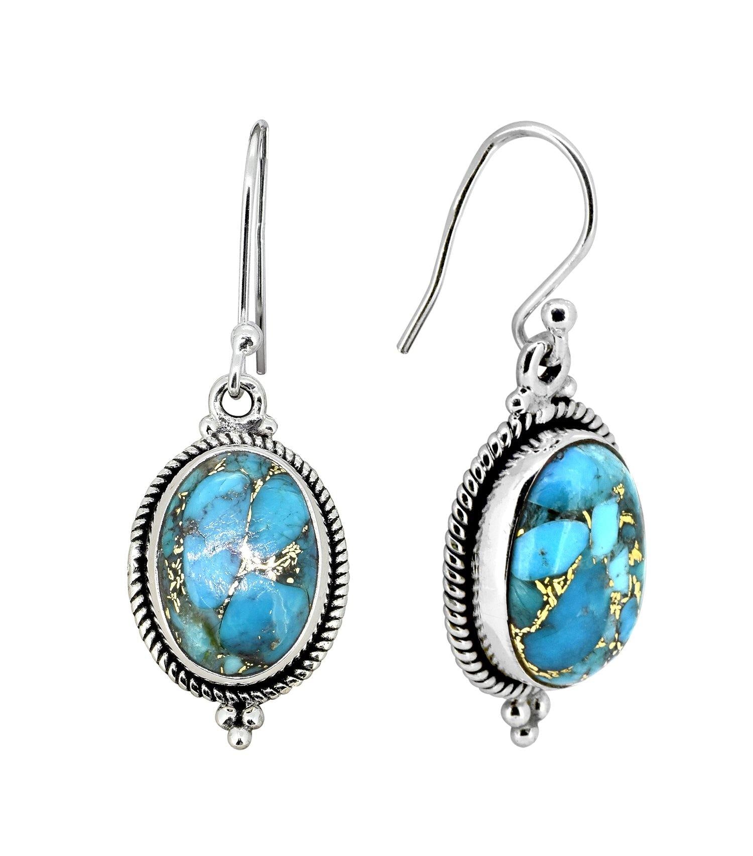 Blue Copper Turquoise Solid 925 Sterling Silver Dangle Earrings Jewelry - YoTreasure