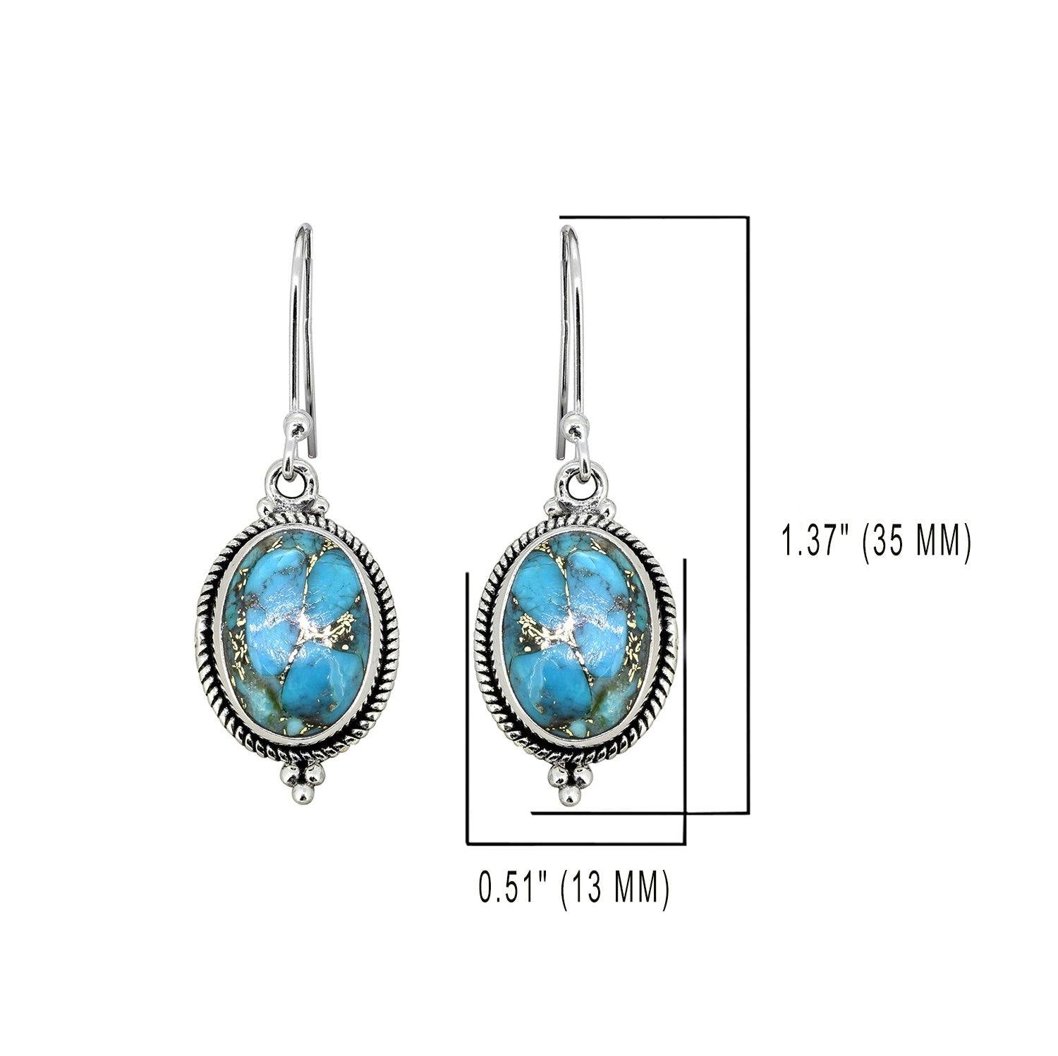 Blue Copper Turquoise Solid 925 Sterling Silver Dangle Earrings Jewelry - YoTreasure