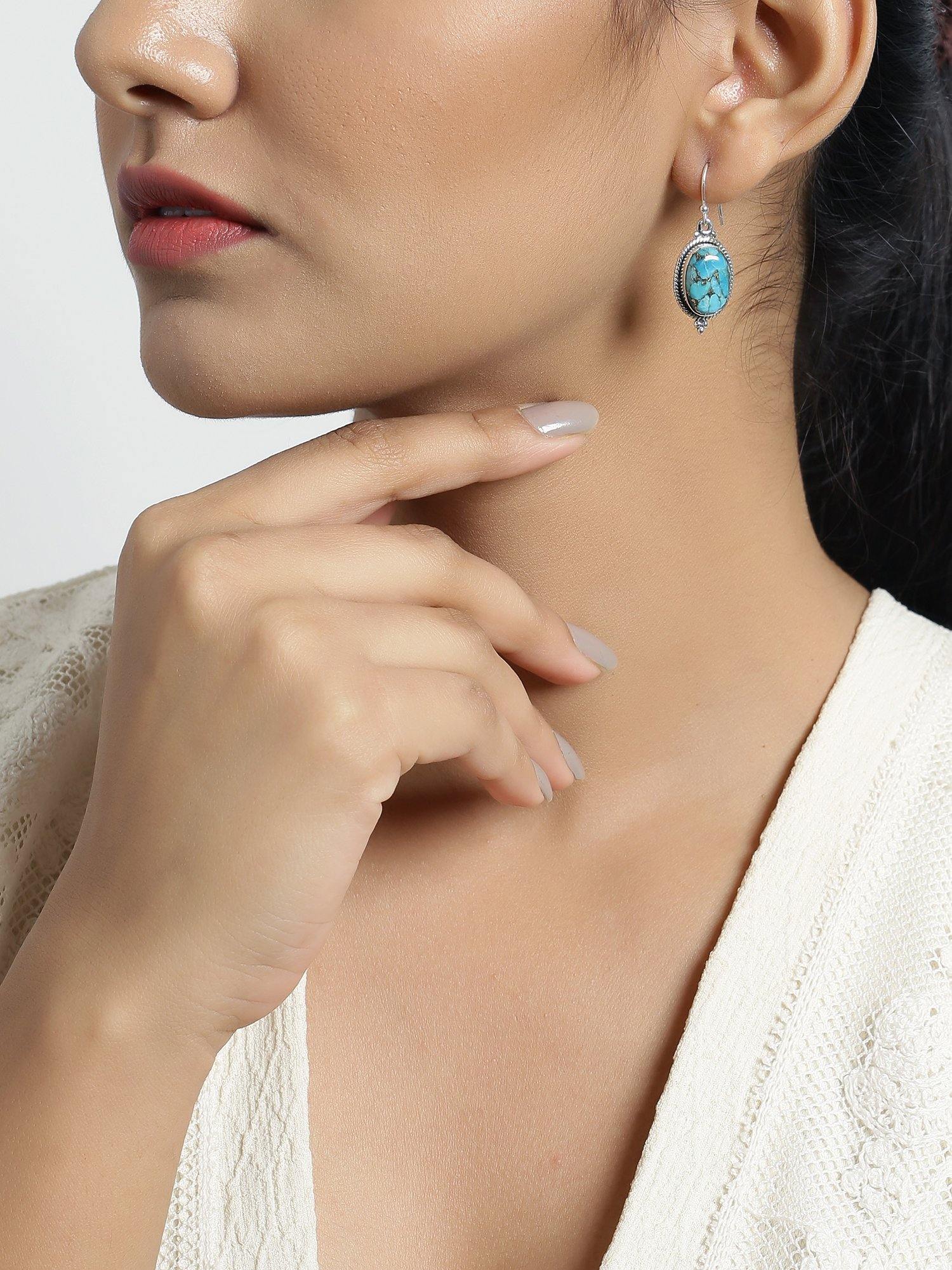 Blue Copper Turquoise Solid 925 Sterling Silver Dangle Earrings Jewelry - YoTreasure