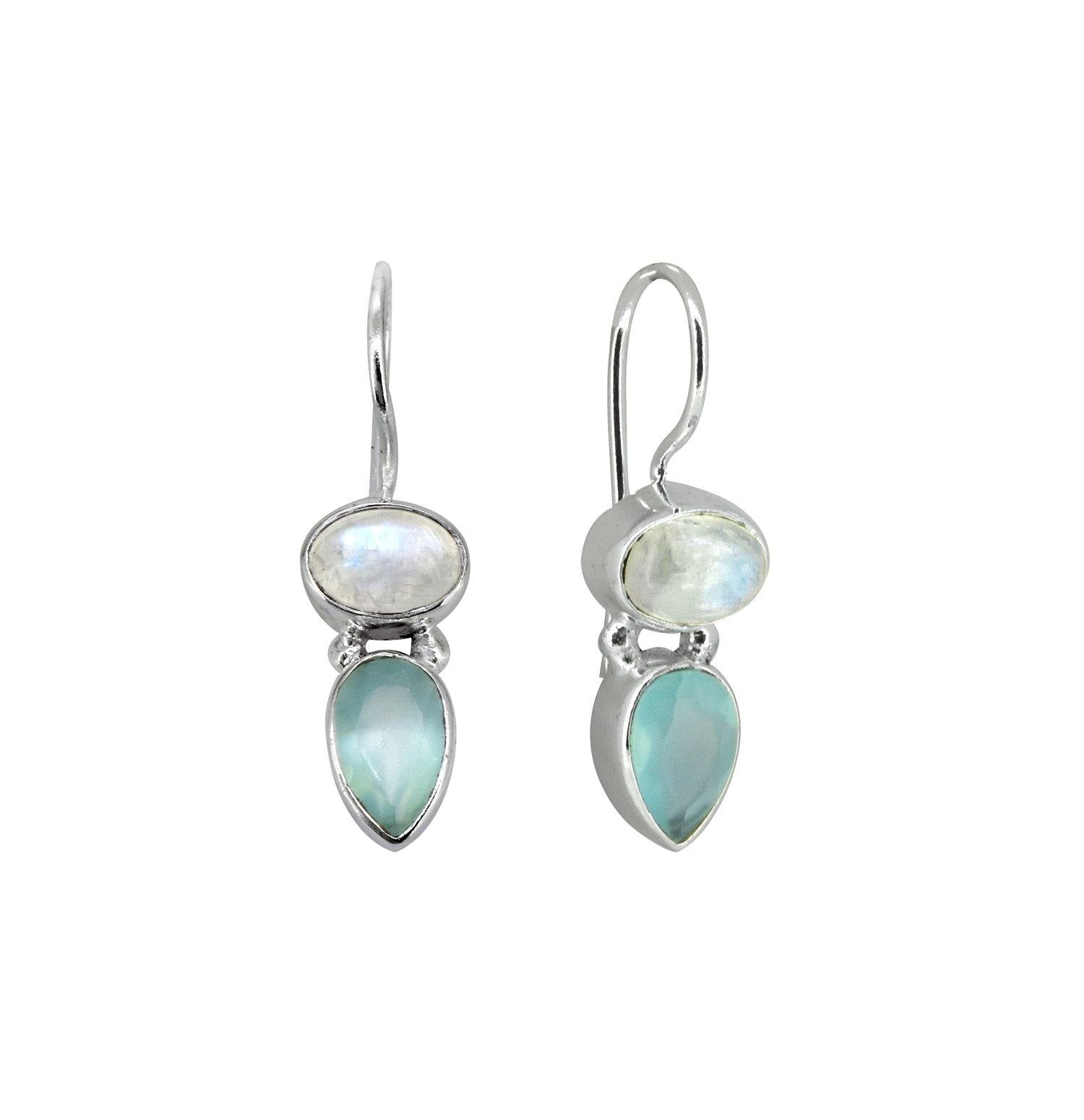 Moonstone Aqua Chalcedony Solid 925 Sterling Silver Dangle Earrings Jewelry - YoTreasure