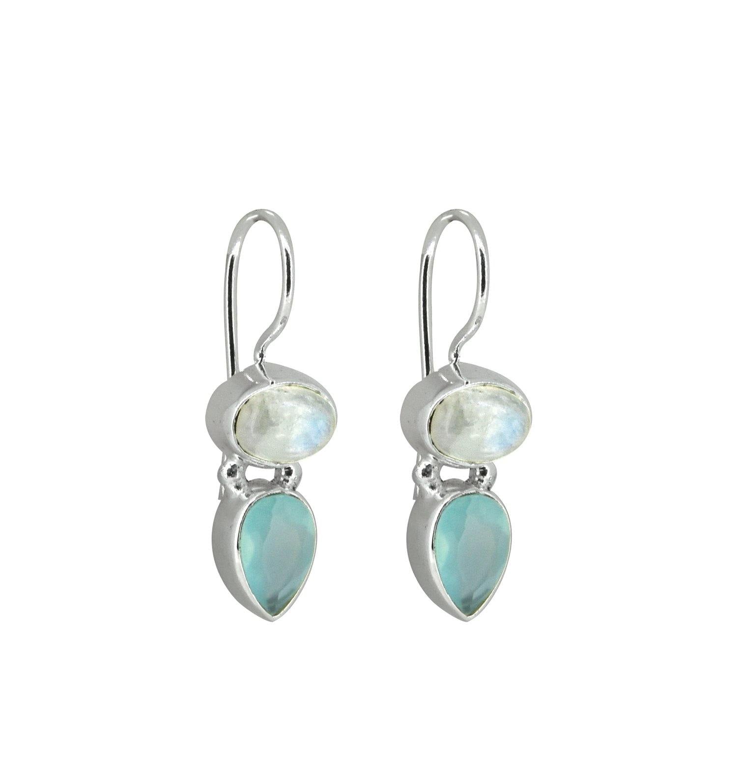 Moonstone Aqua Chalcedony Solid 925 Sterling Silver Dangle Earrings Jewelry - YoTreasure