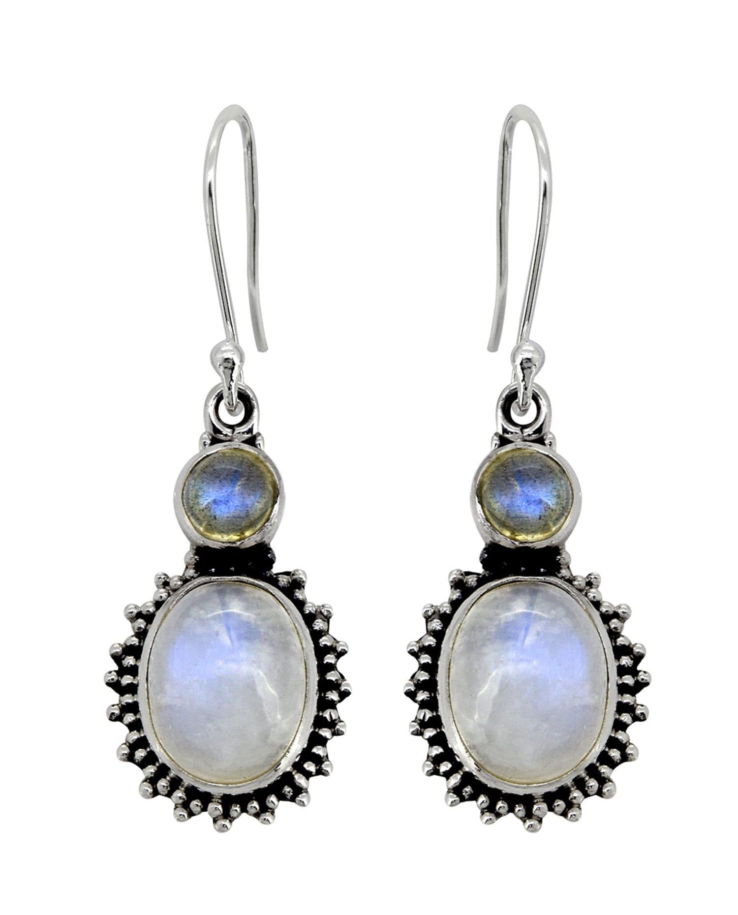 Moonstone Labradorite Solid 925 Sterling Silver Dangle Earrings Jewelry - YoTreasure