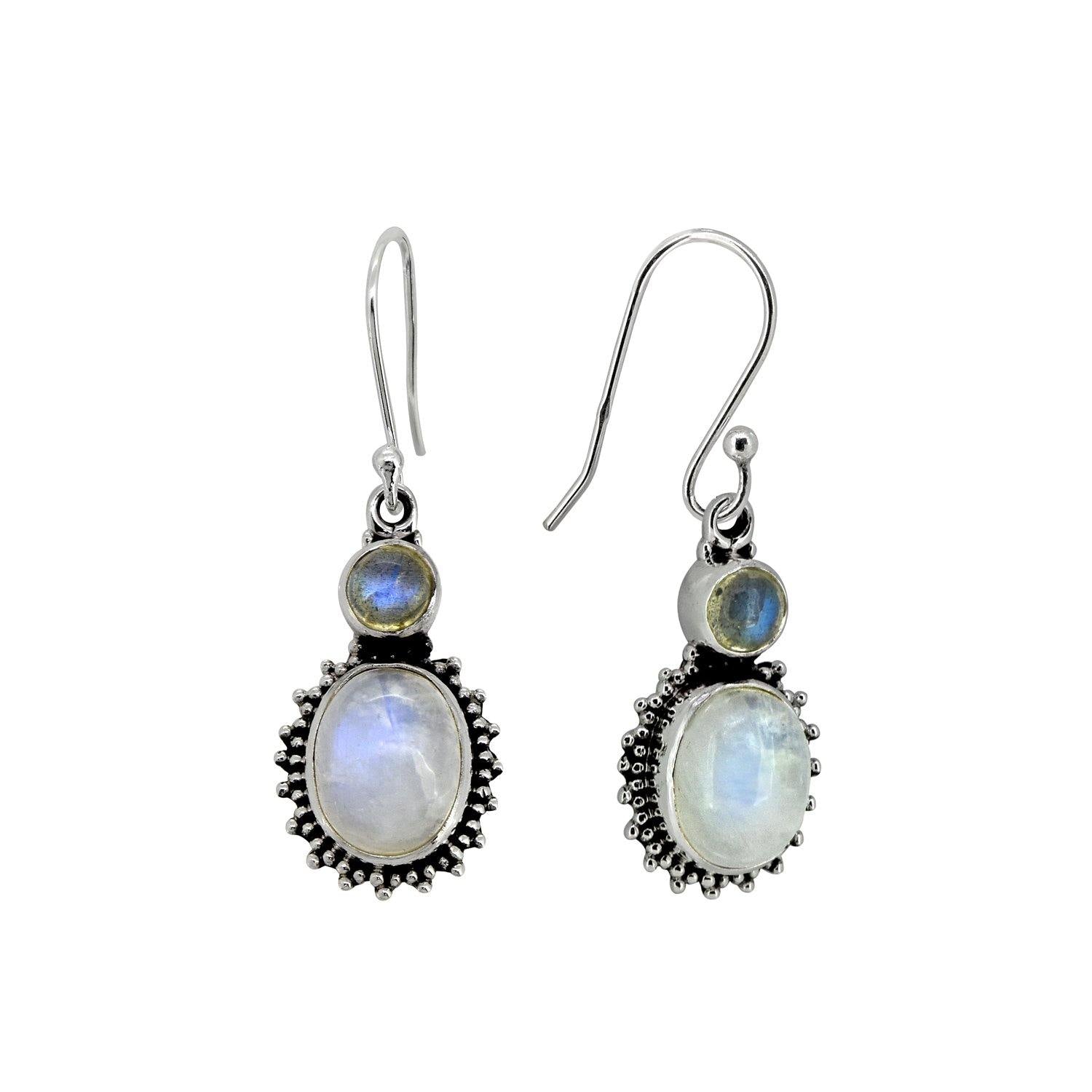 Moonstone Labradorite Solid 925 Sterling Silver Dangle Earrings Jewelry - YoTreasure