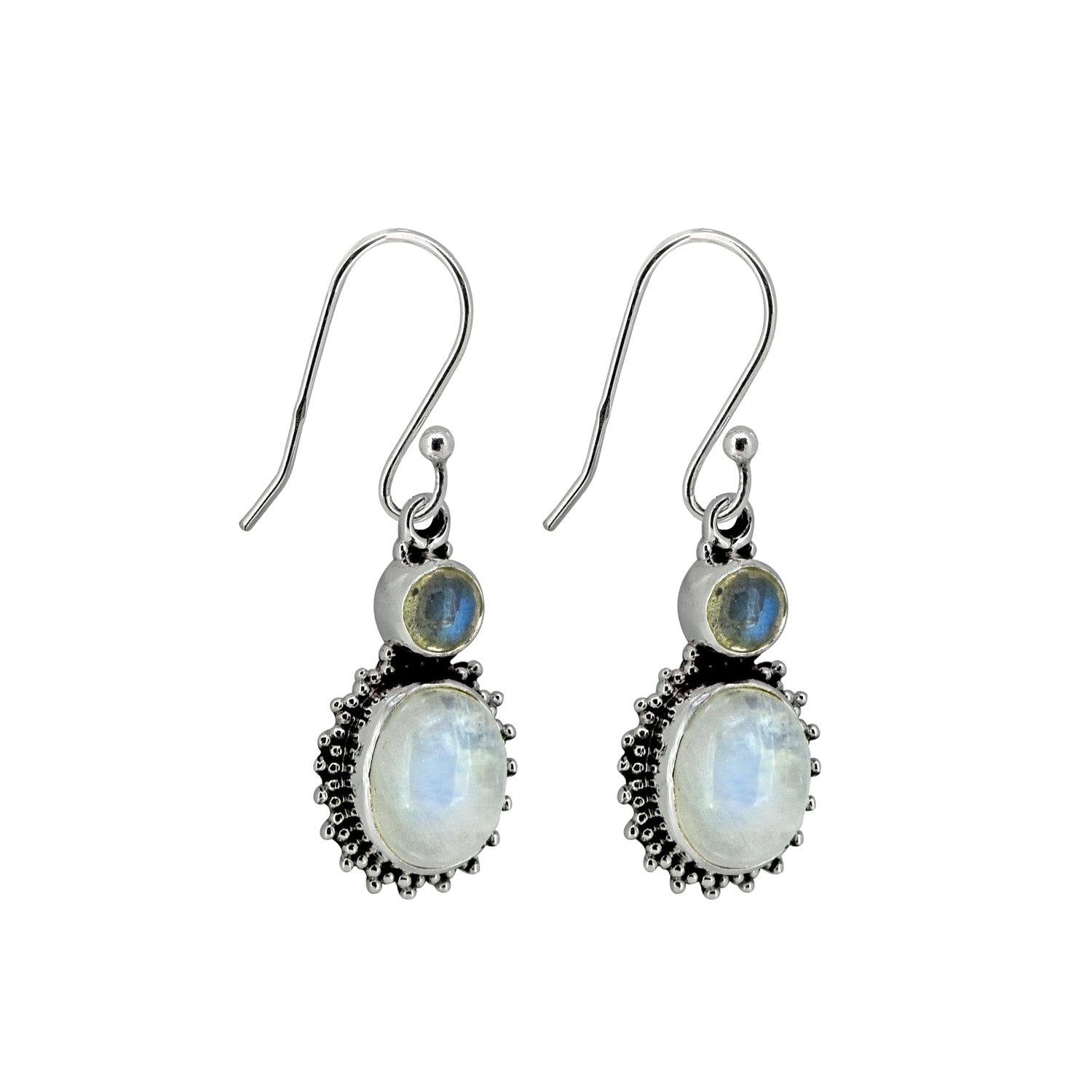 Moonstone Labradorite Solid 925 Sterling Silver Dangle Earrings Jewelry - YoTreasure