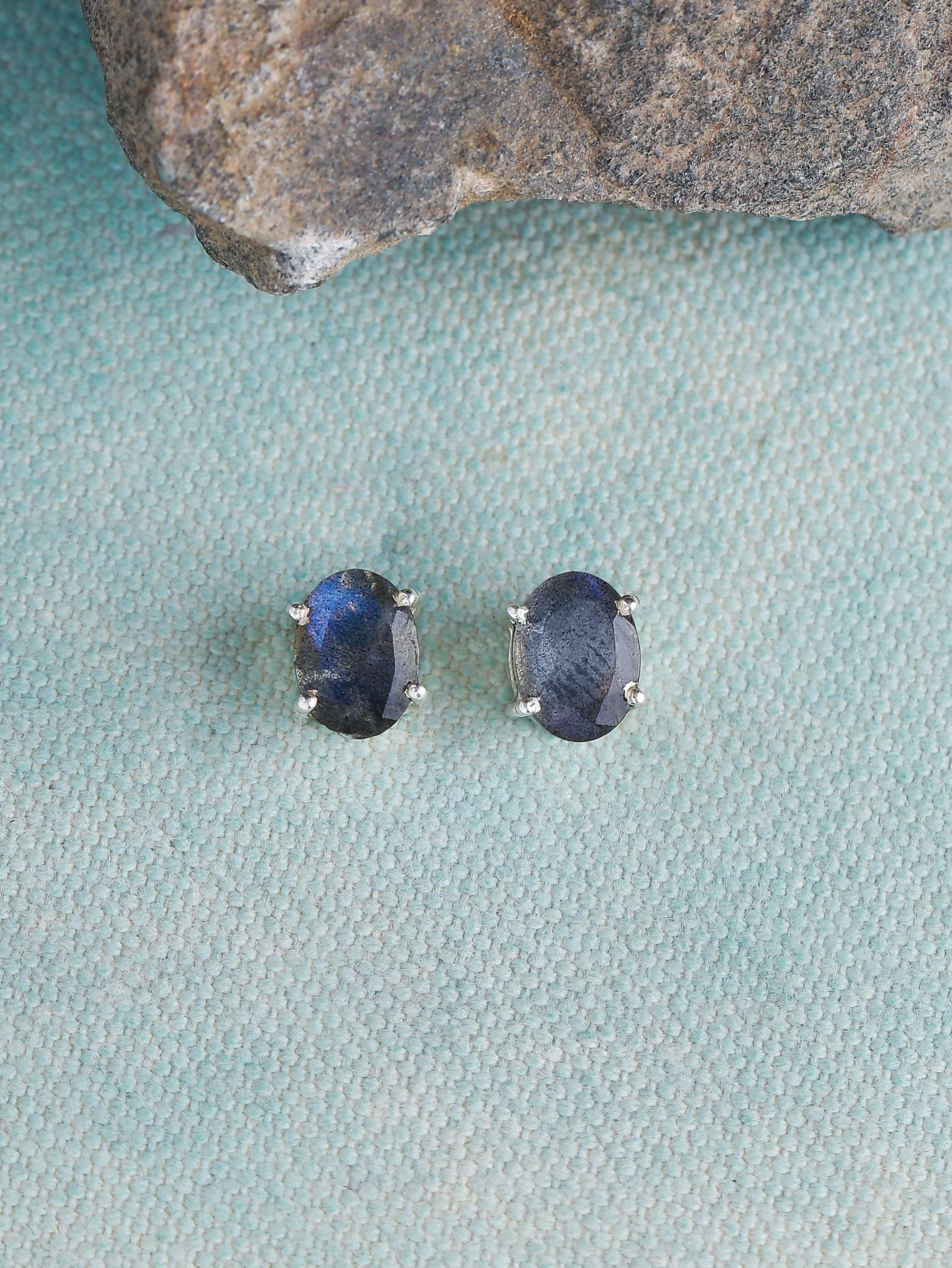 Labradorite Solid 925 Sterling Silver Stud Earrings - YoTreasure