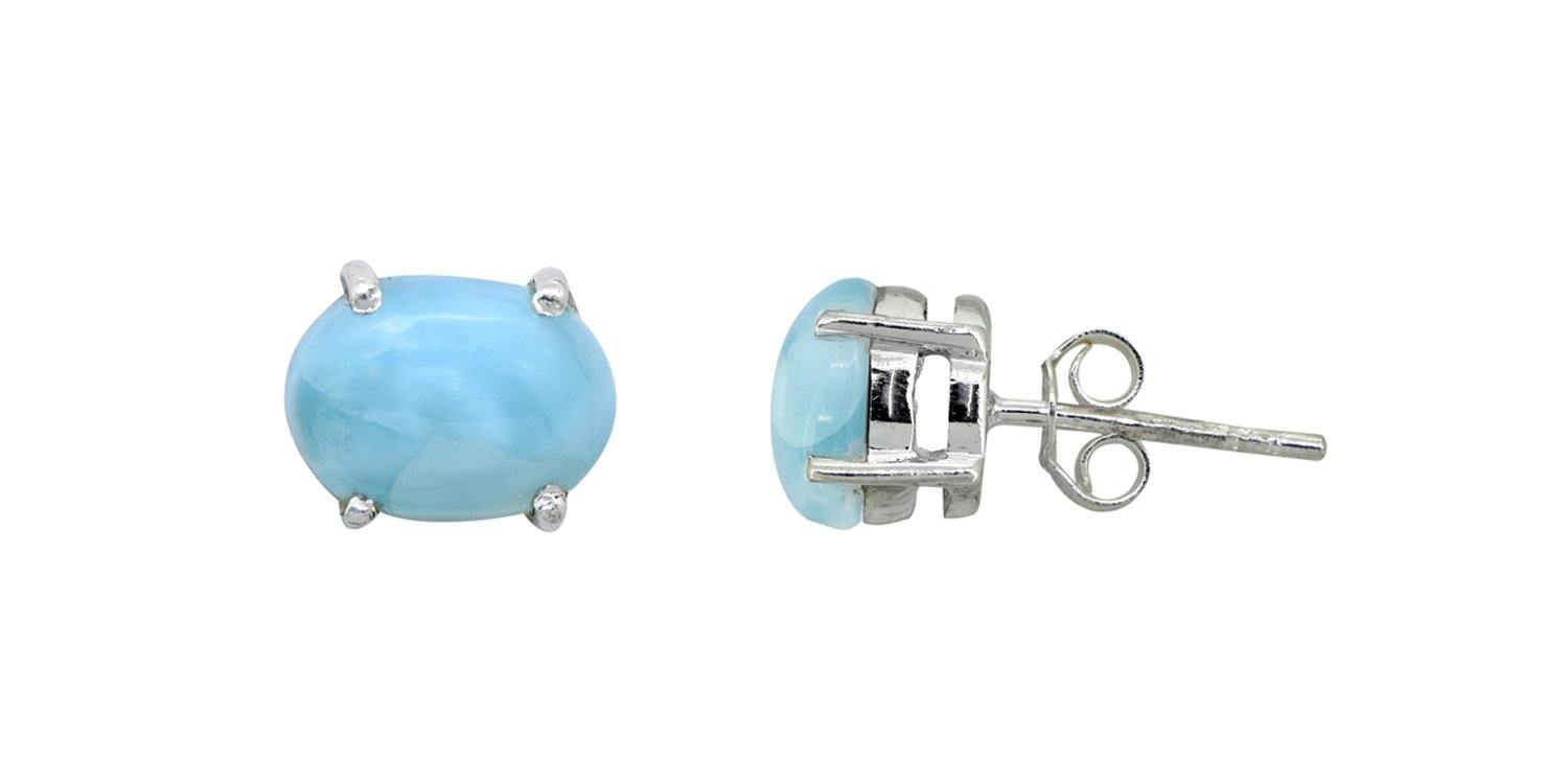 Natural Larimar Solid 925 Sterling Silver Stud Earrings - YoTreasure