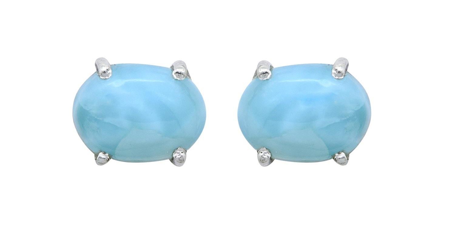 Natural Larimar Solid 925 Sterling Silver Stud Earrings - YoTreasure