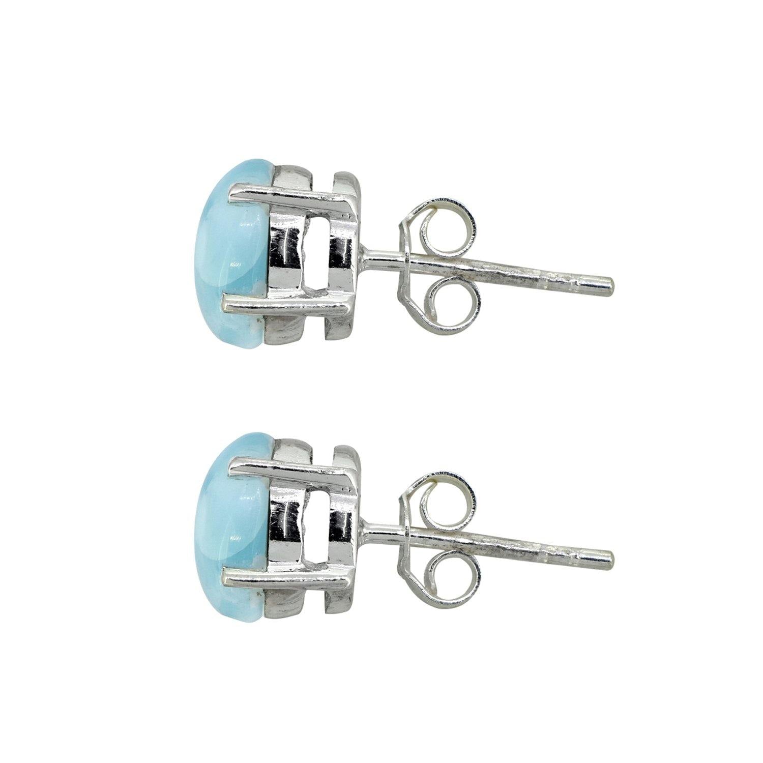 Natural Larimar Solid 925 Sterling Silver Stud Earrings - YoTreasure