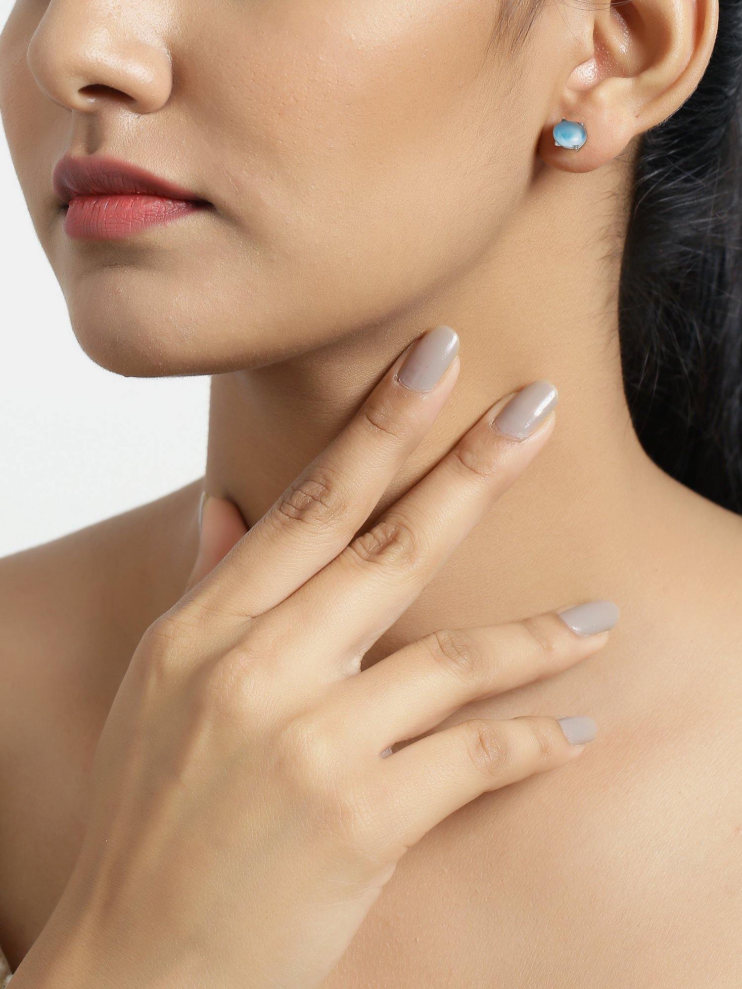 Natural Larimar Solid 925 Sterling Silver Stud Earrings - YoTreasure