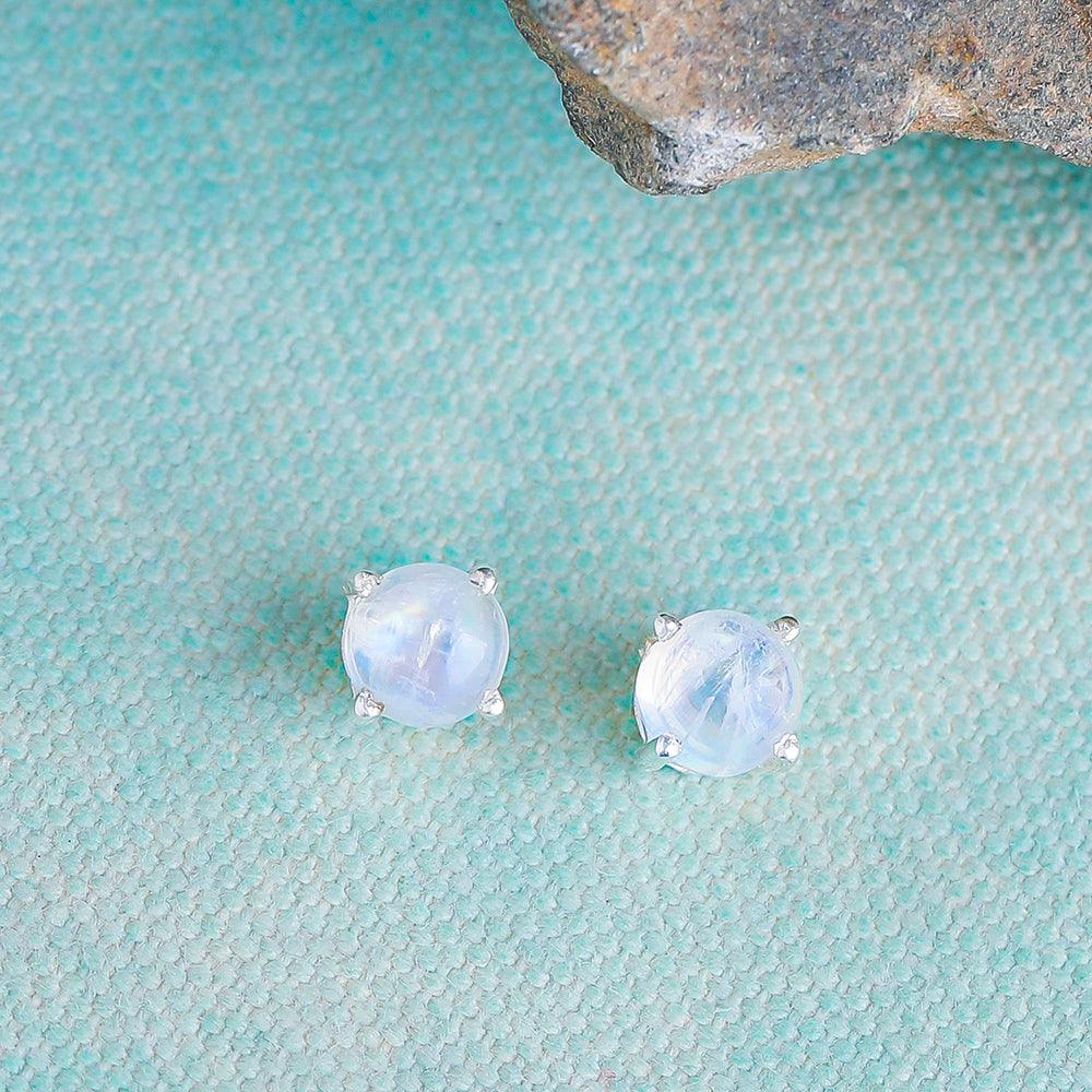 Rainbow Moonstone Solid 925 Sterling Silver Stud Earrings - YoTreasure