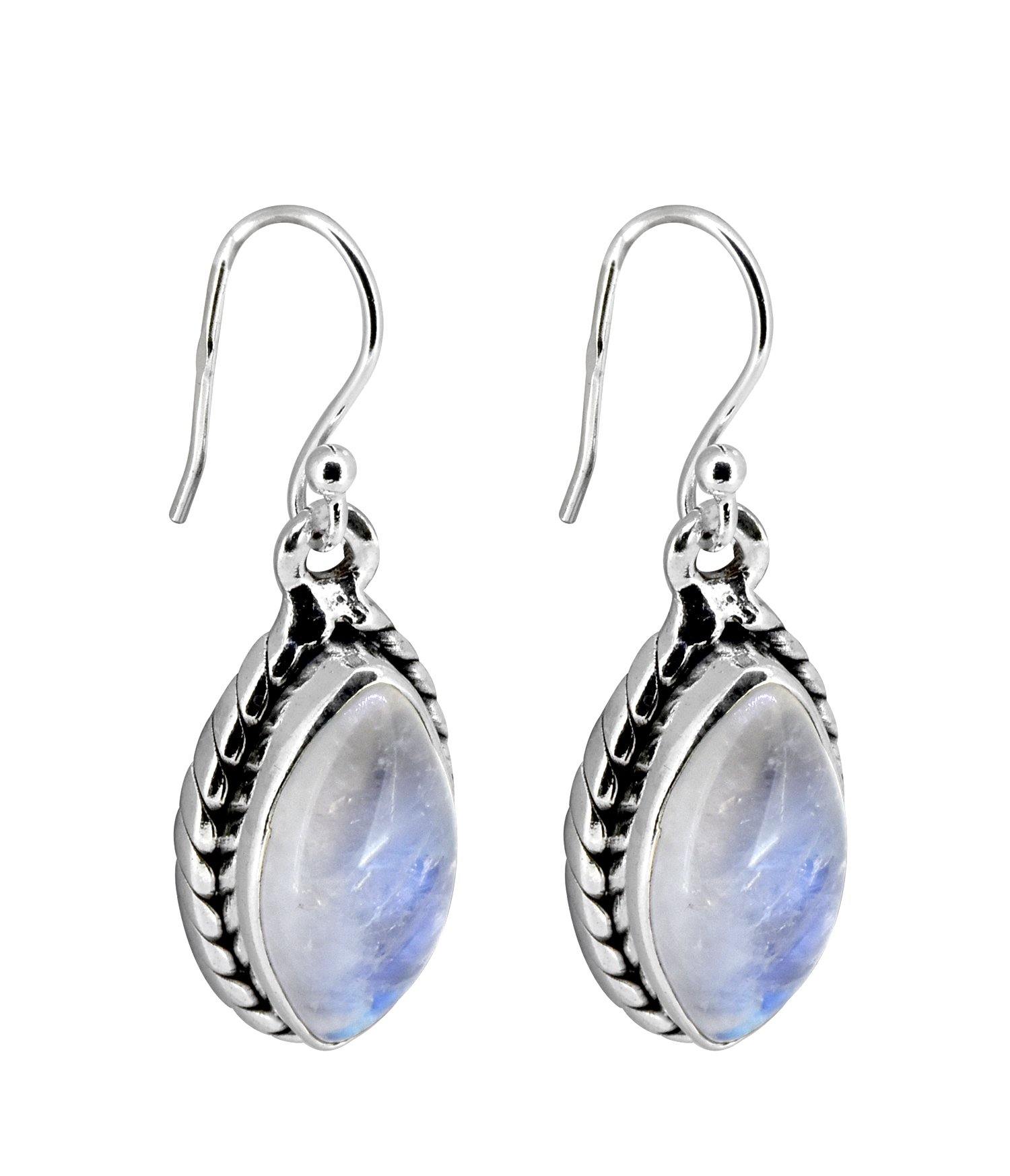 Rainbow Moonstone Solid 925 Sterling Silver Dangle Earrings Jewelry - YoTreasure