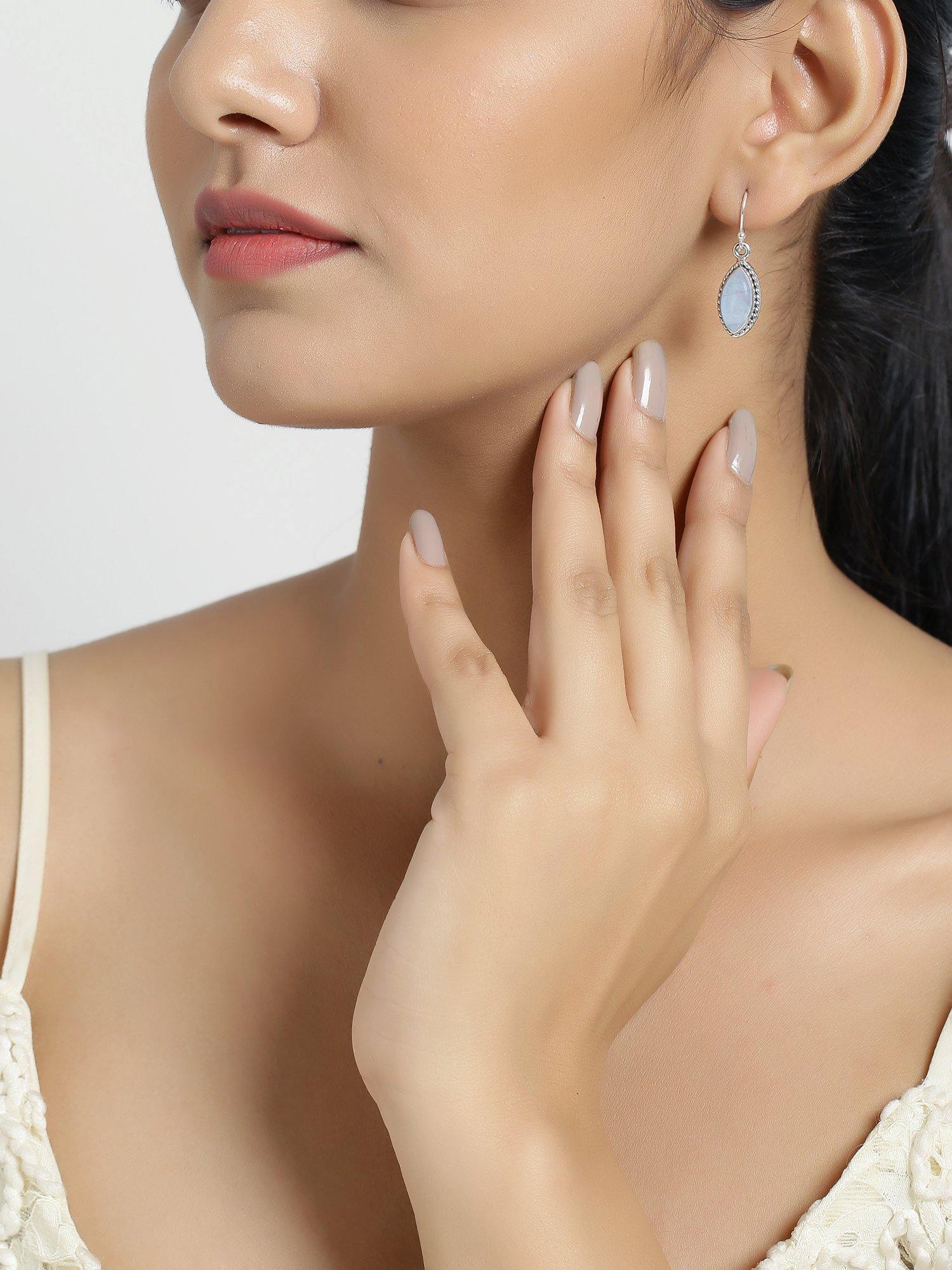 Rainbow Moonstone Solid 925 Sterling Silver Dangle Earrings Jewelry - YoTreasure