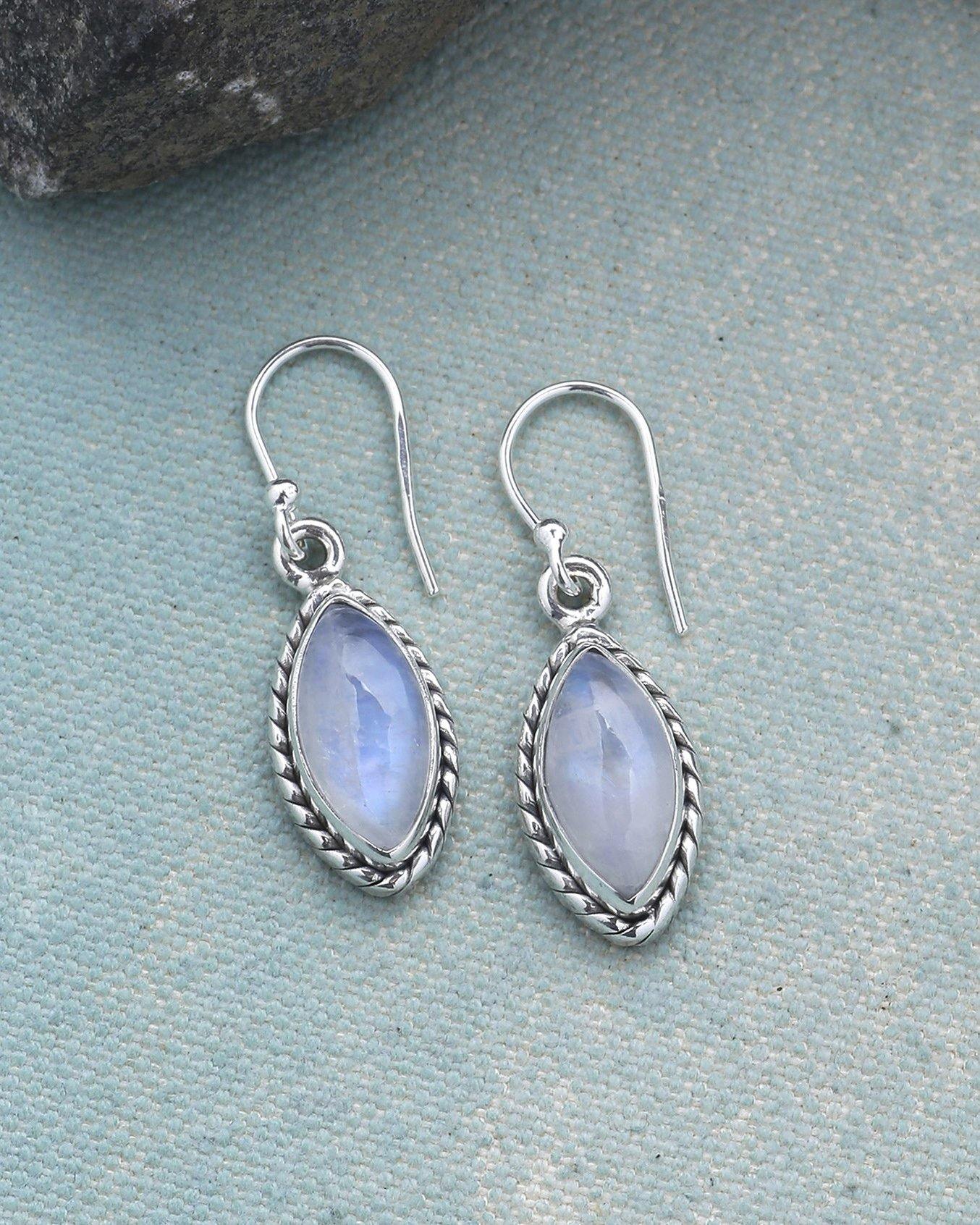 Rainbow Moonstone Solid 925 Sterling Silver Dangle Earrings Jewelry - YoTreasure