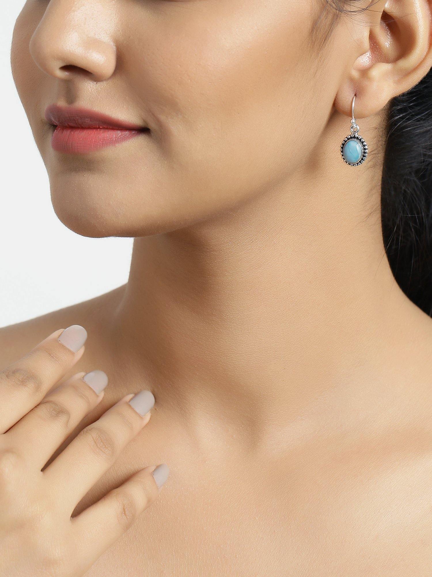 1.25" Larimar Solid 925 Sterling Silver Dangle Earrings Jewelry - YoTreasure