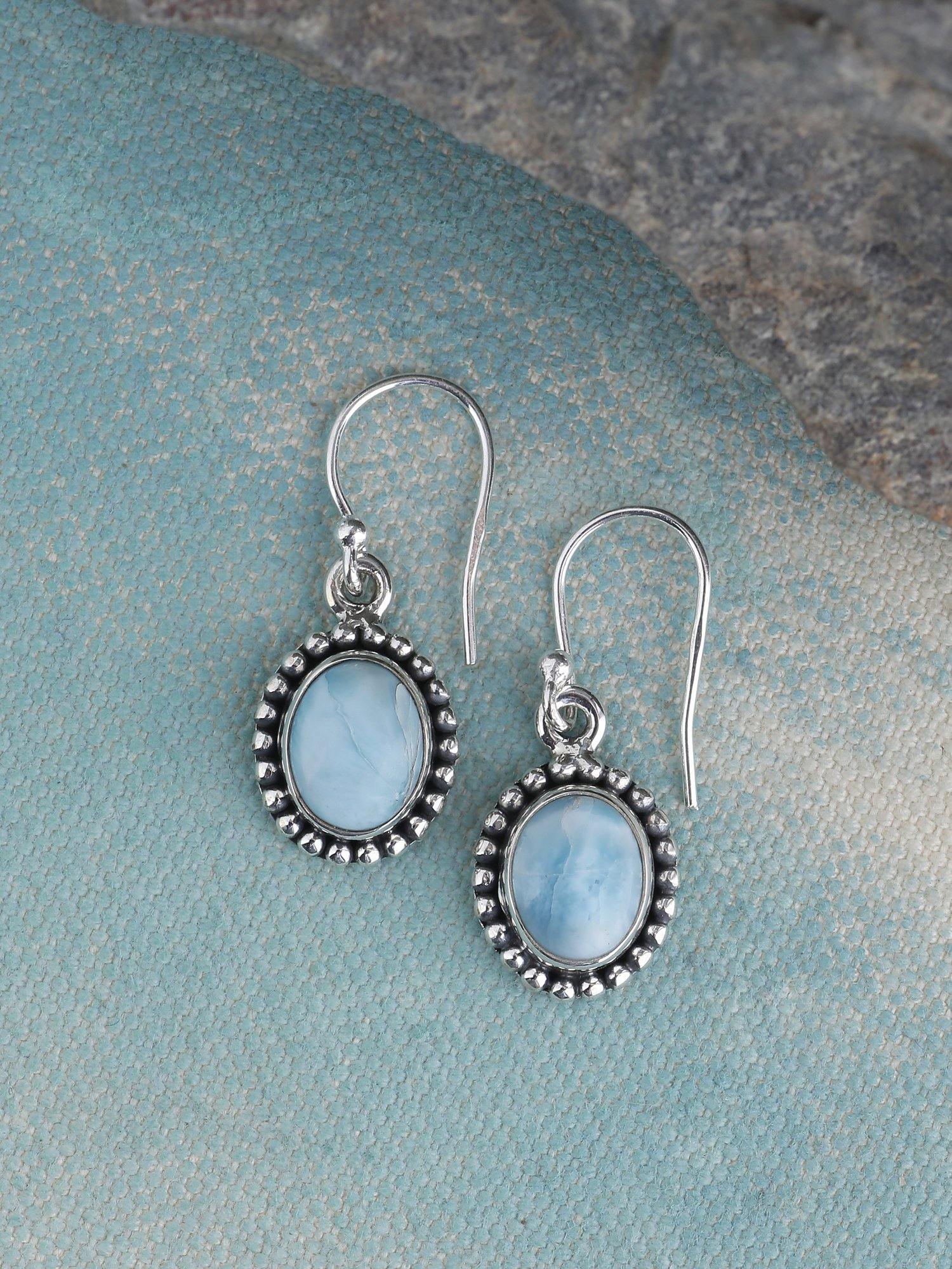 1.25" Larimar Solid 925 Sterling Silver Dangle Earrings Jewelry - YoTreasure