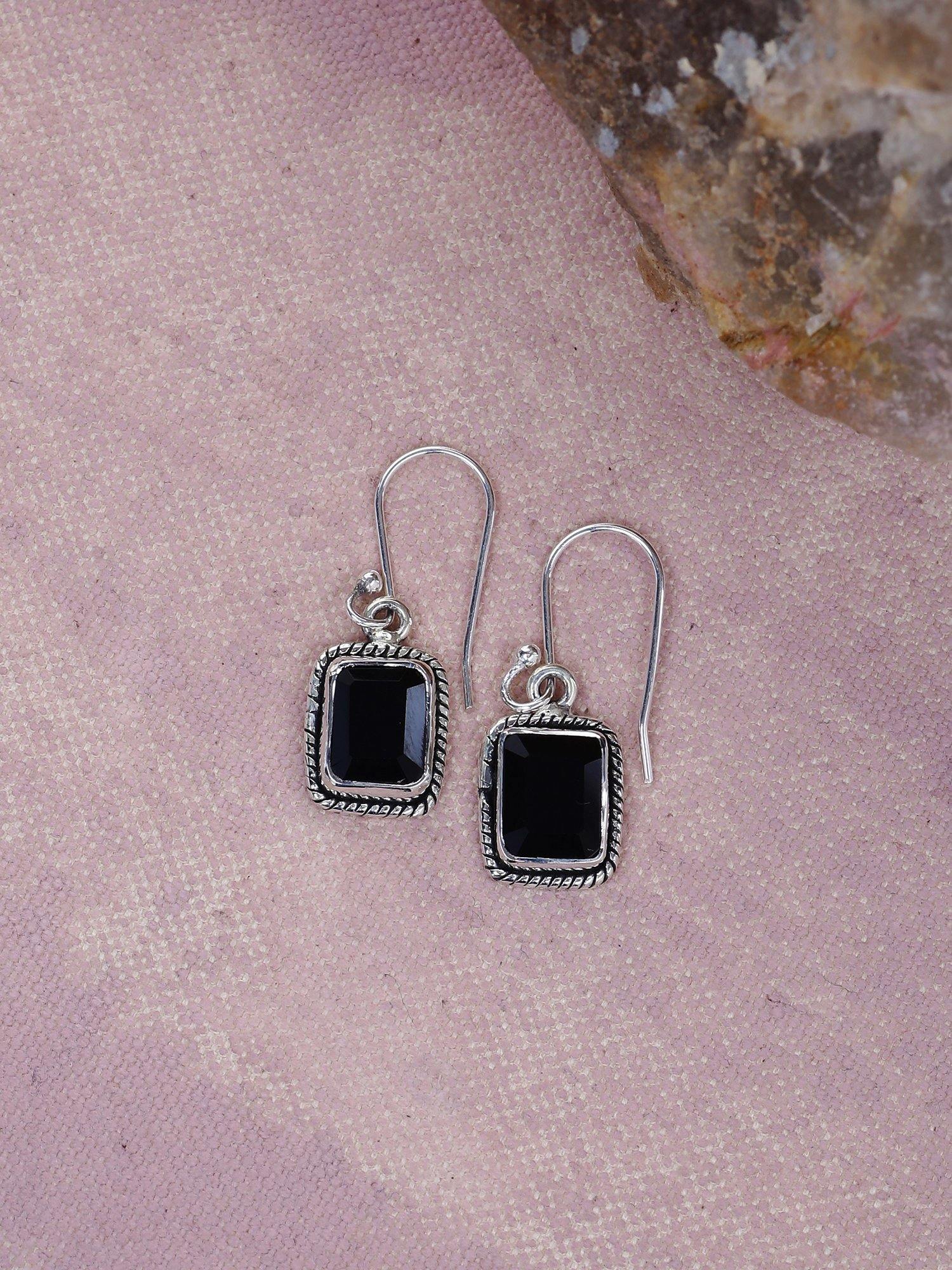 Black Onyx Solid 925 Sterling Silver Dangle Earrings Jewelry - YoTreasure