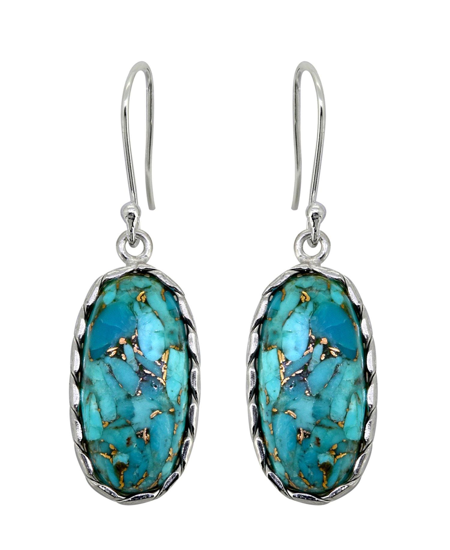 Blue Copper Turquoise Solid 925 Sterling Silver Dangle Earrings Jewelry - YoTreasure