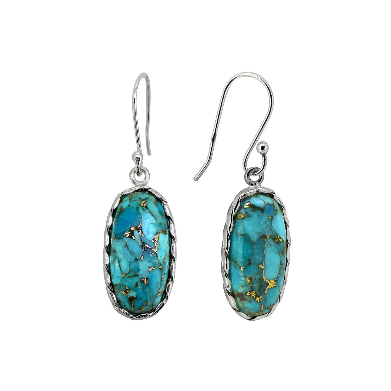Blue Copper Turquoise Solid 925 Sterling Silver Dangle Earrings Jewelry - YoTreasure