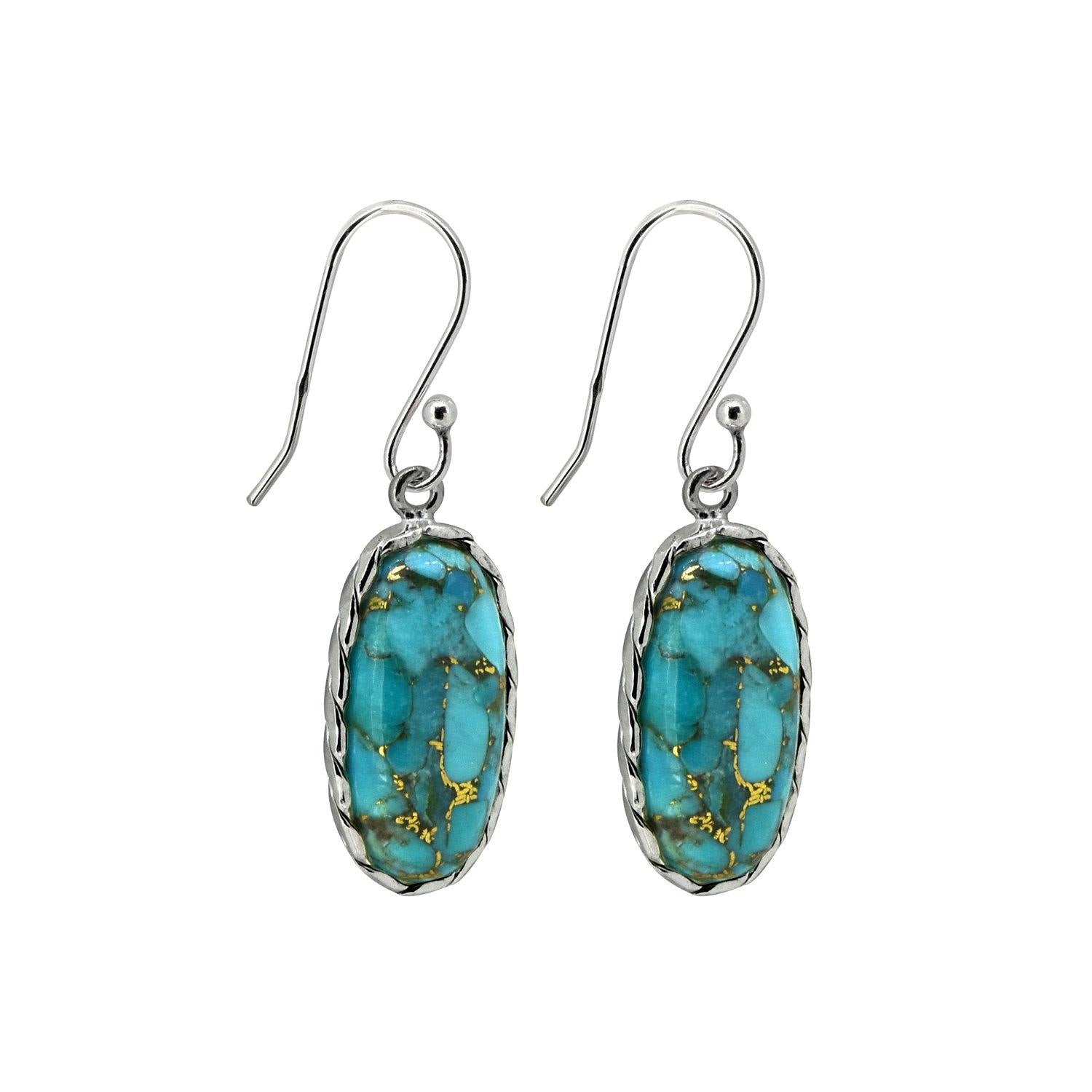 Blue Copper Turquoise Solid 925 Sterling Silver Dangle Earrings Jewelry - YoTreasure