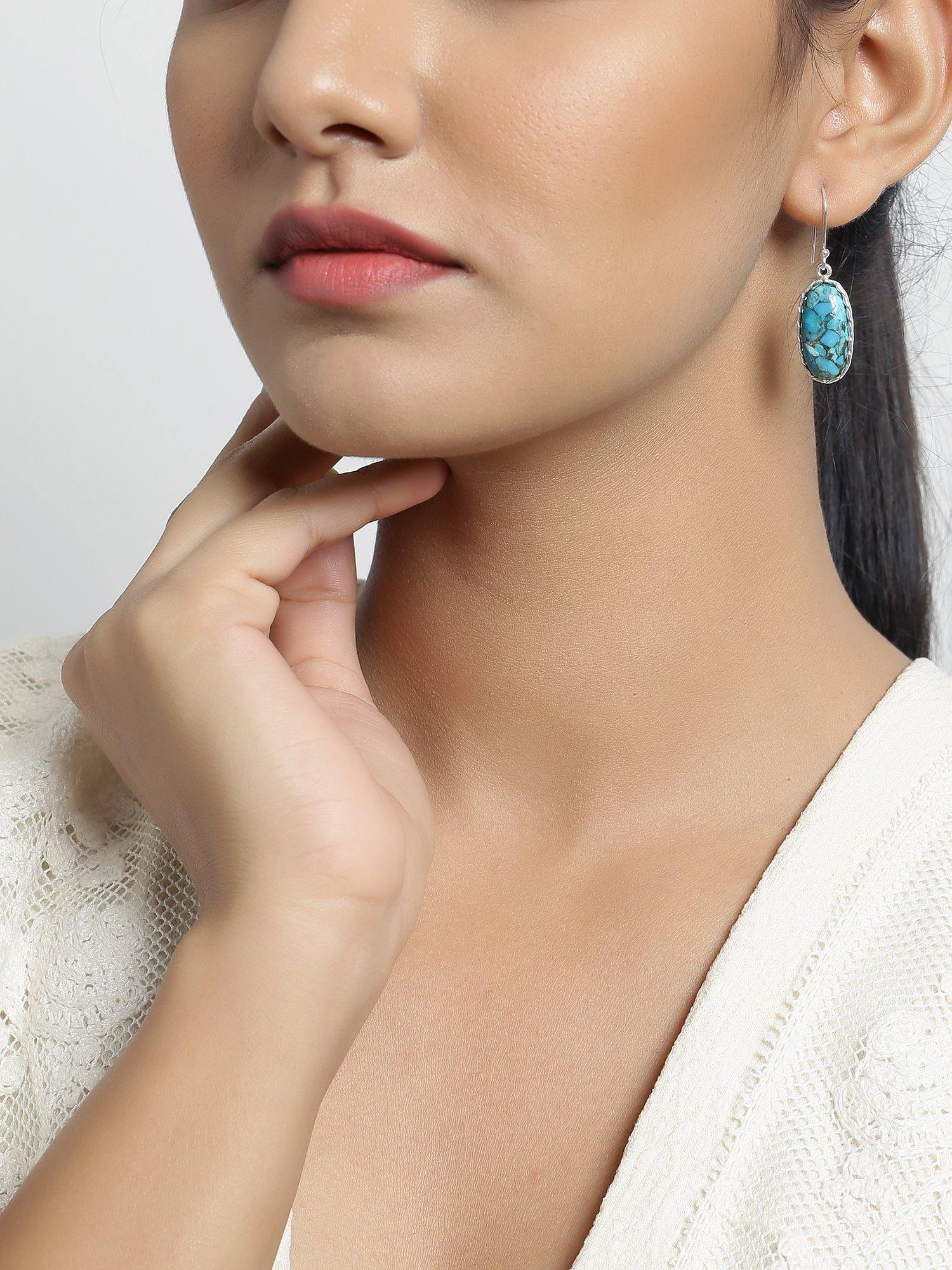 Blue Copper Turquoise Solid 925 Sterling Silver Dangle Earrings Jewelry - YoTreasure