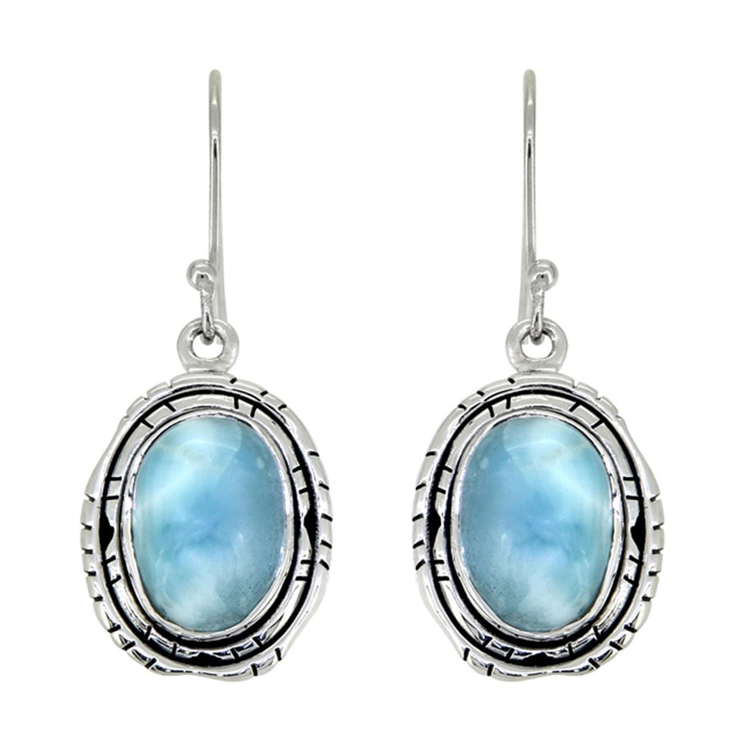 1.45" Larimar Dangle Earrings Solid 925 Sterling Silver Jewelry - YoTreasure