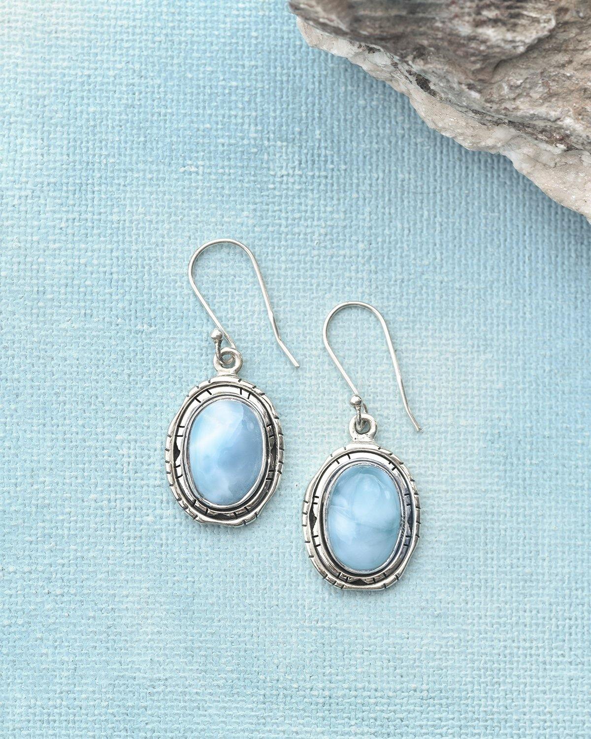 1.45" Larimar Dangle Earrings Solid 925 Sterling Silver Jewelry - YoTreasure