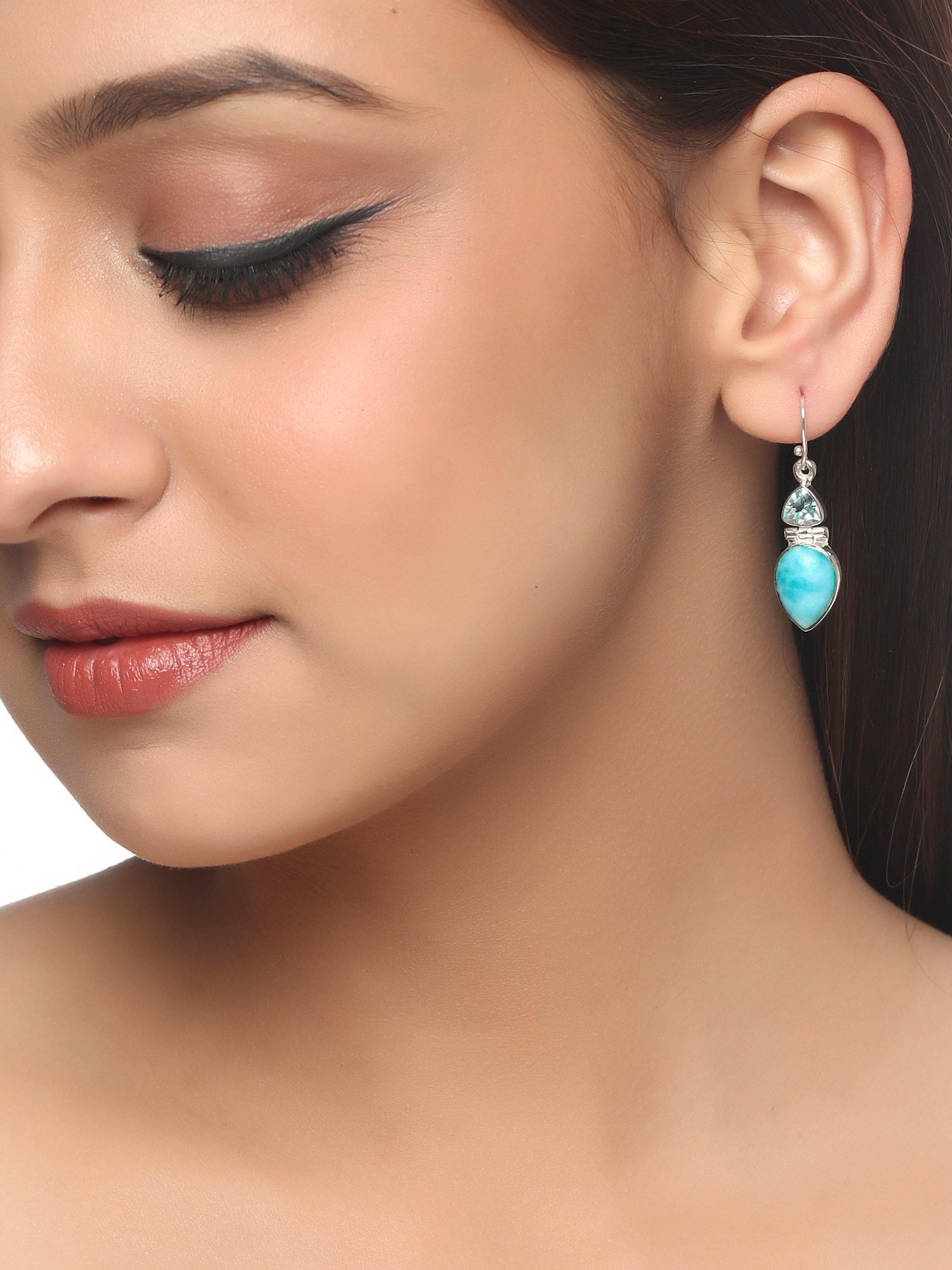 1.61" Larimar Blue Topaz Solid 925 Sterling Silver Teardrop Dangle Earrings Jewelry - YoTreasure