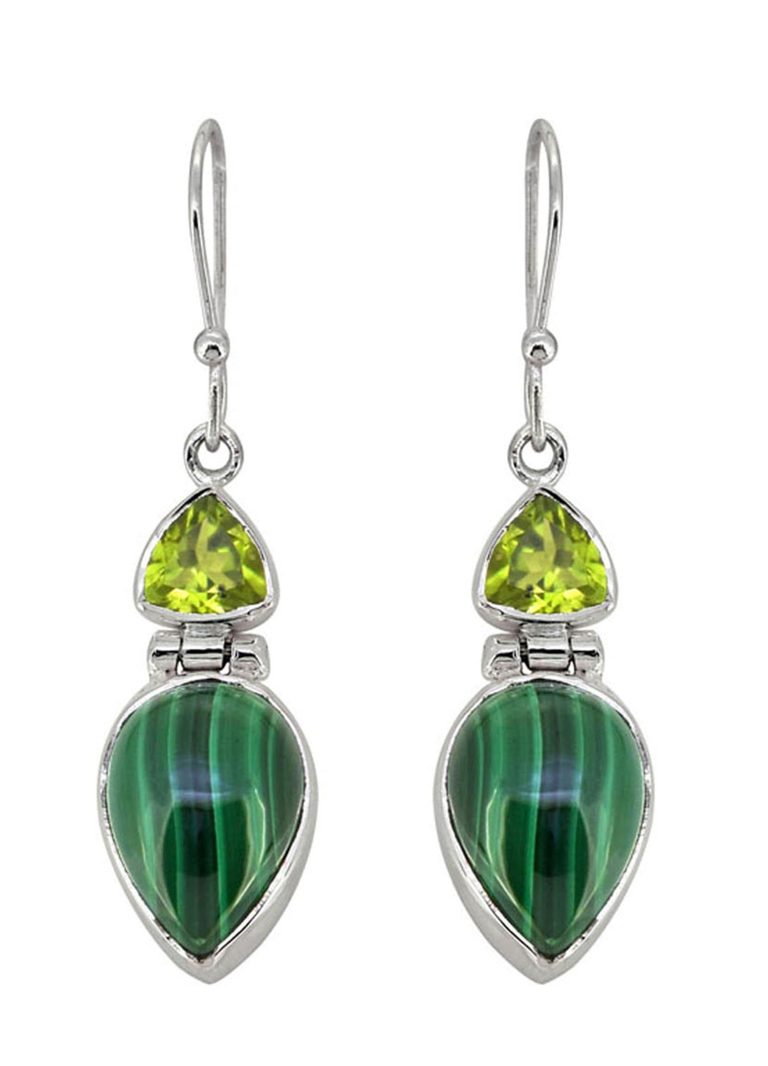 Malachite Peridot Solid 925 Sterling Silver Dangle Earrings Jewelry - YoTreasure