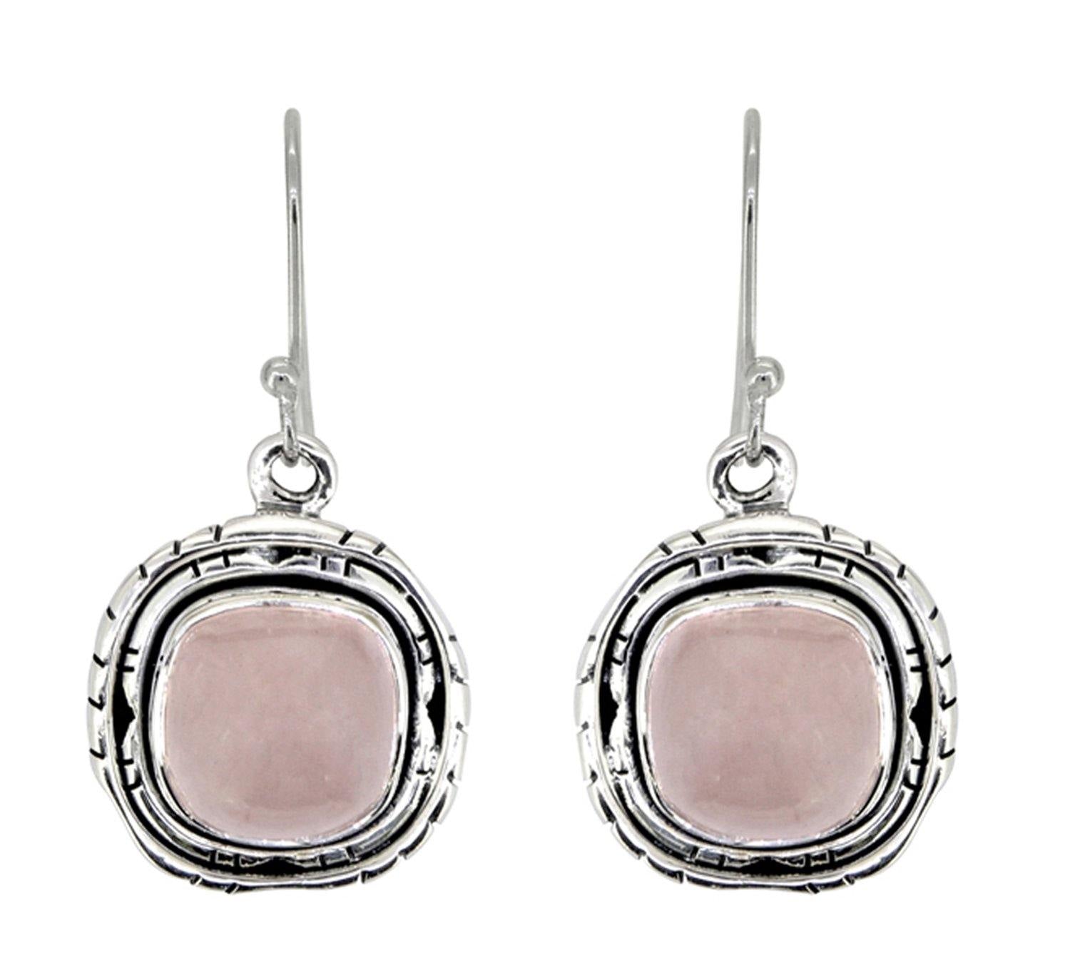 1.35" Rose Quartz Solid 925 Sterling Silver Dangle Earrings Jewelry - YoTreasure