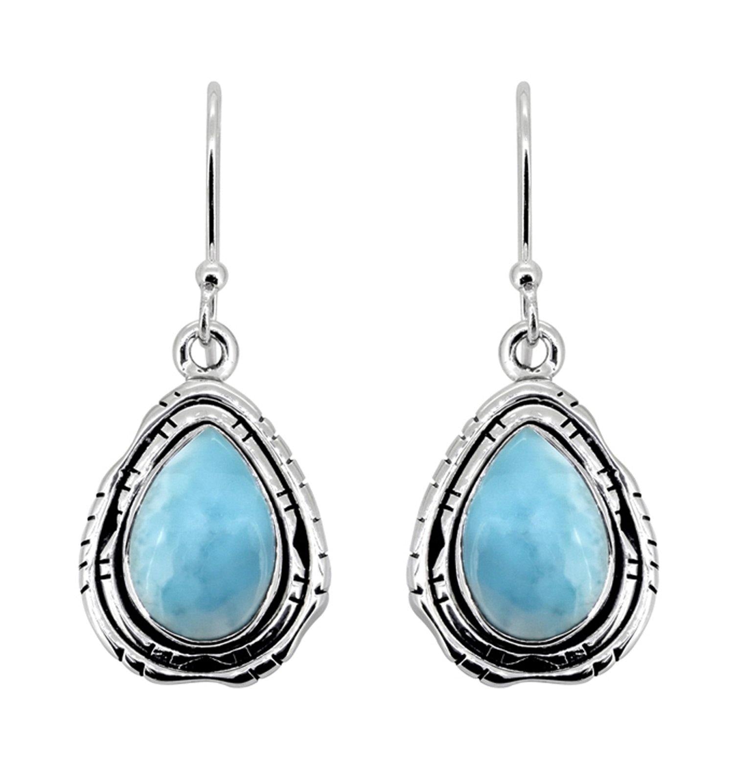 1.37" Larimar Solid 925 Sterling Silver Dangle Earrings Jewelry - YoTreasure