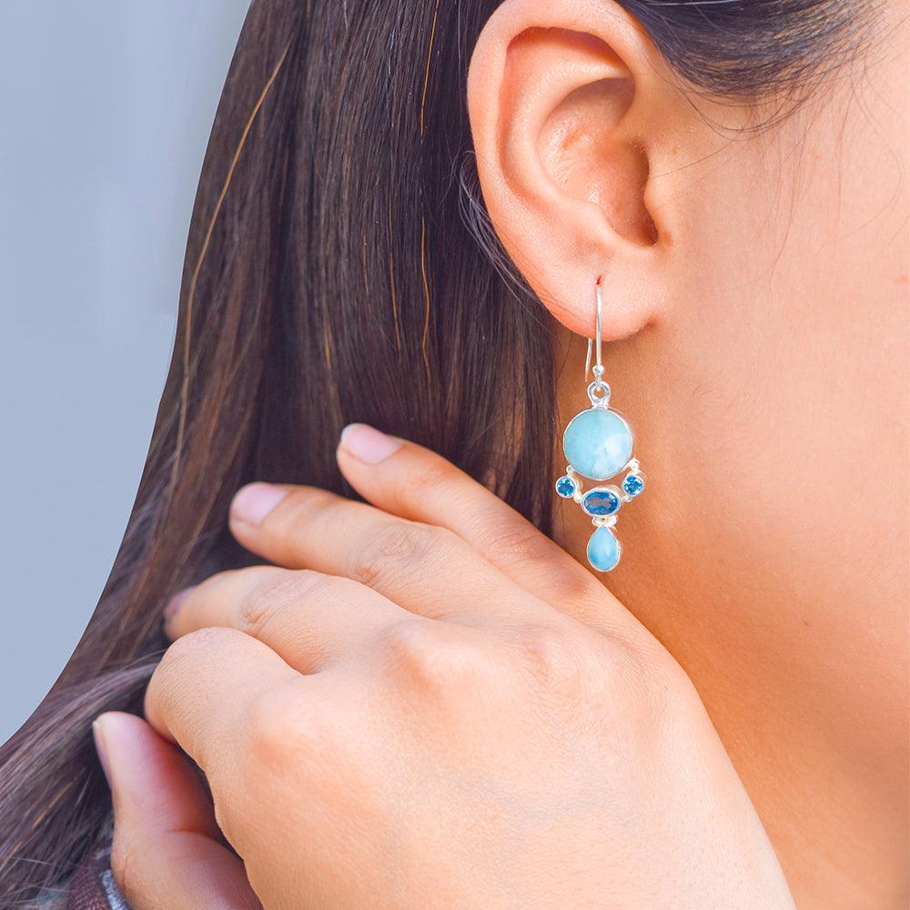 1.77" Larimar London Blue Topaz Solid 925 Sterling Silver Dangle Earrings Jewelry - YoTreasure