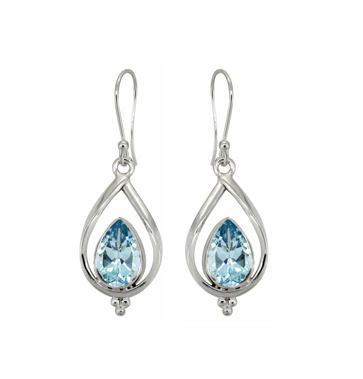 Blue Topaz Solid 925 Sterling Silver Dangle Earrings - YoTreasure