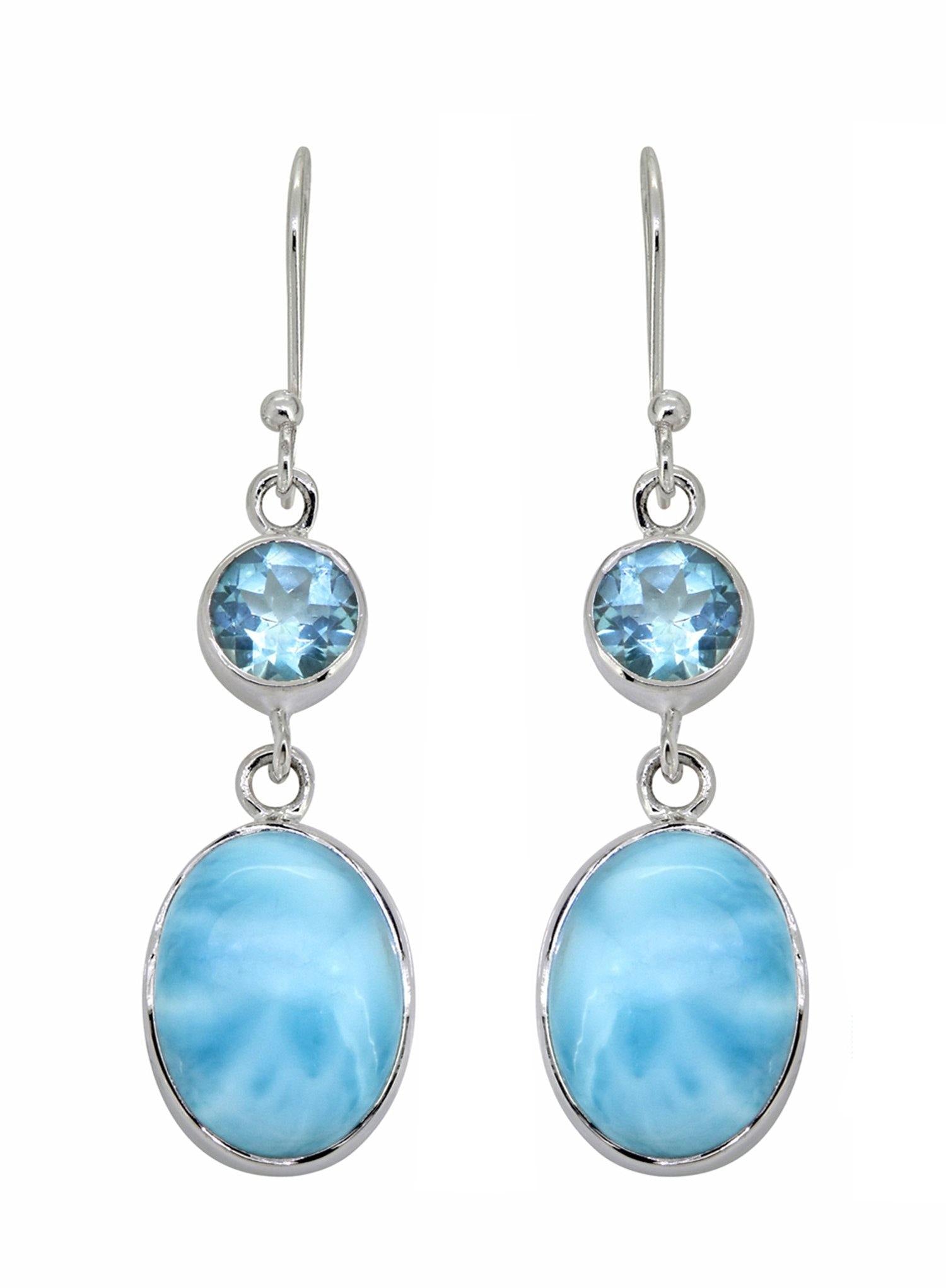 Larimar Blue Topaz Solid 925 Sterling Silver Dangle Earrings Jewelry - YoTreasure