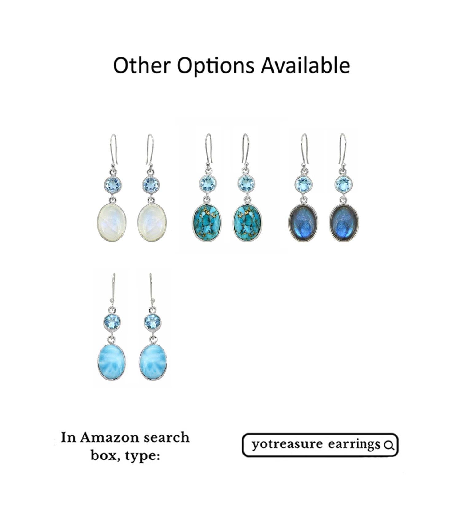 Larimar Blue Topaz Solid 925 Sterling Silver Dangle Earrings Jewelry - YoTreasure