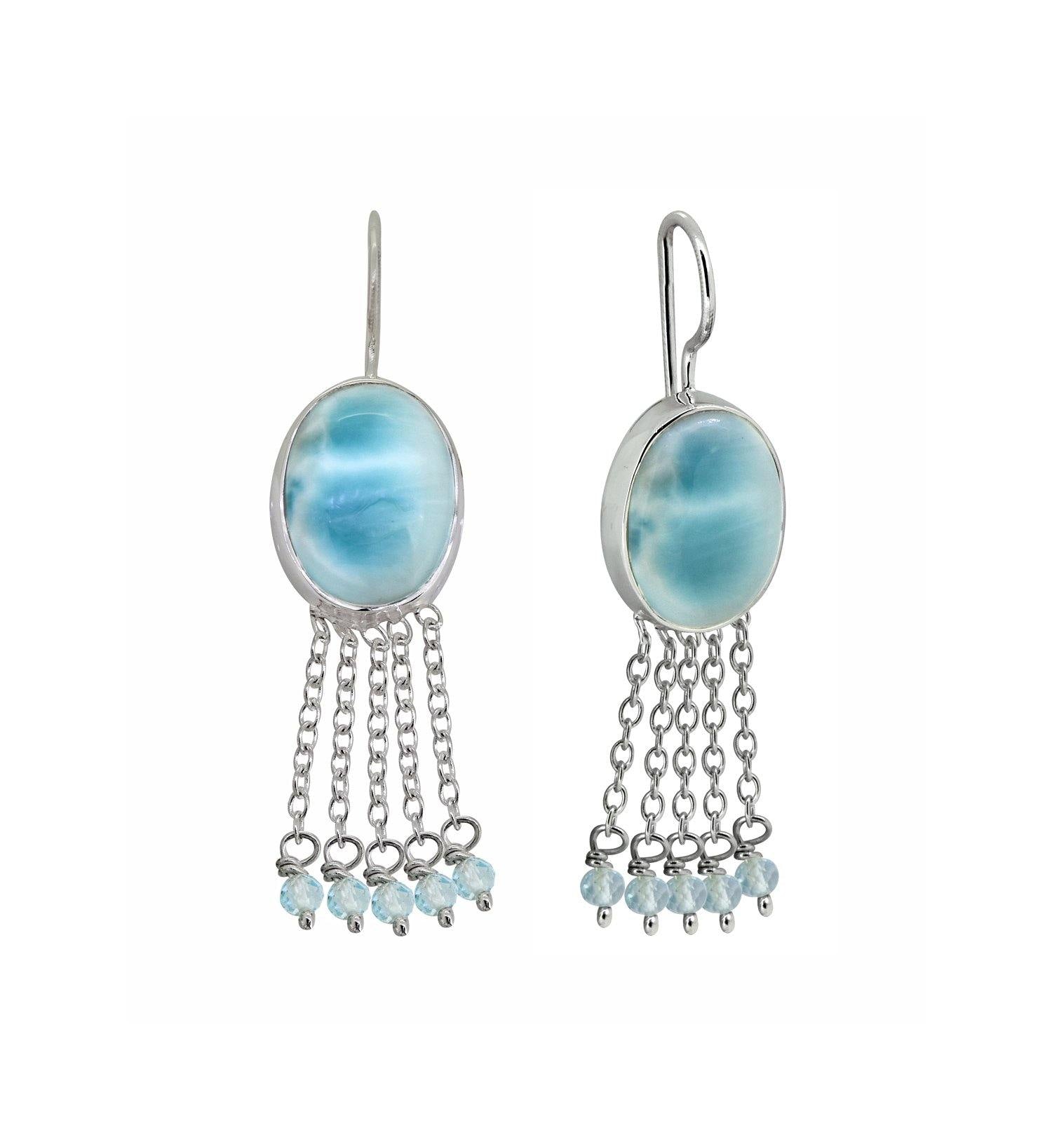 Larimar Blue Topaz Solid 925 Sterling Silver Fixed Wire Chandelier Earrings Jewelry - YoTreasure