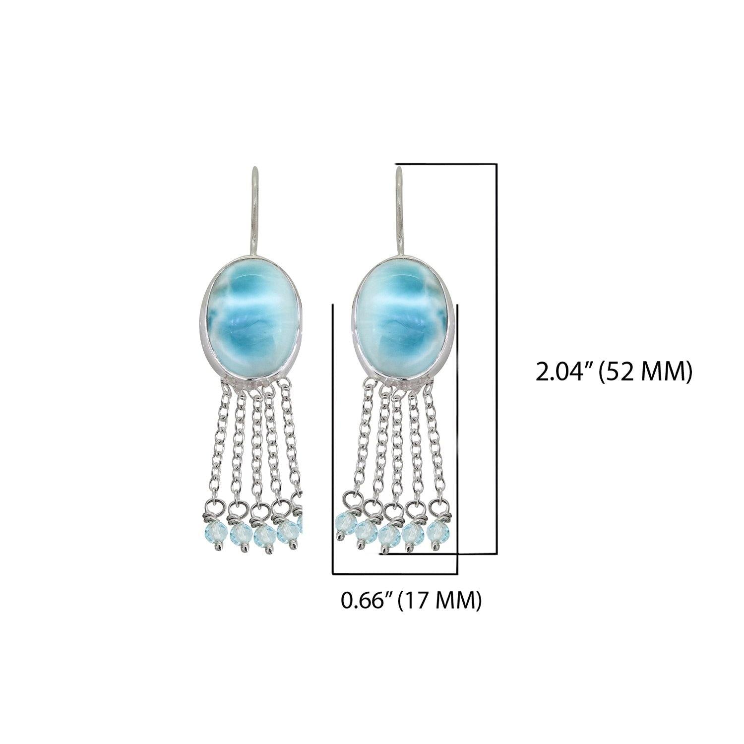 Larimar Blue Topaz Solid 925 Sterling Silver Fixed Wire Chandelier Earrings Jewelry - YoTreasure