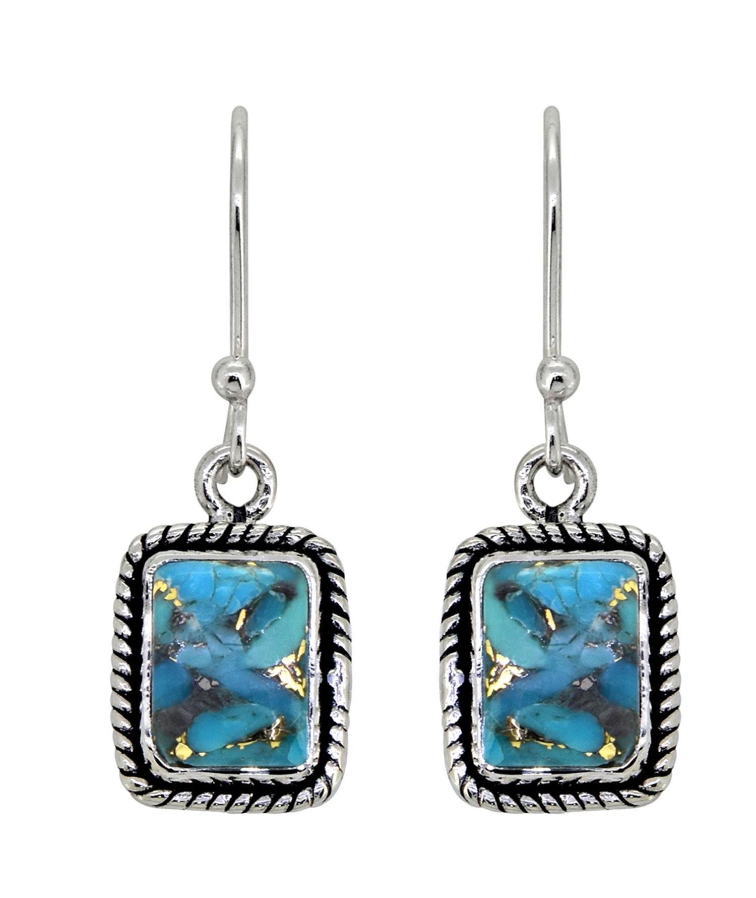 Blue Copper Turquoise Solid 925 Sterling Silver Dangle Earrings Jewelry - YoTreasure