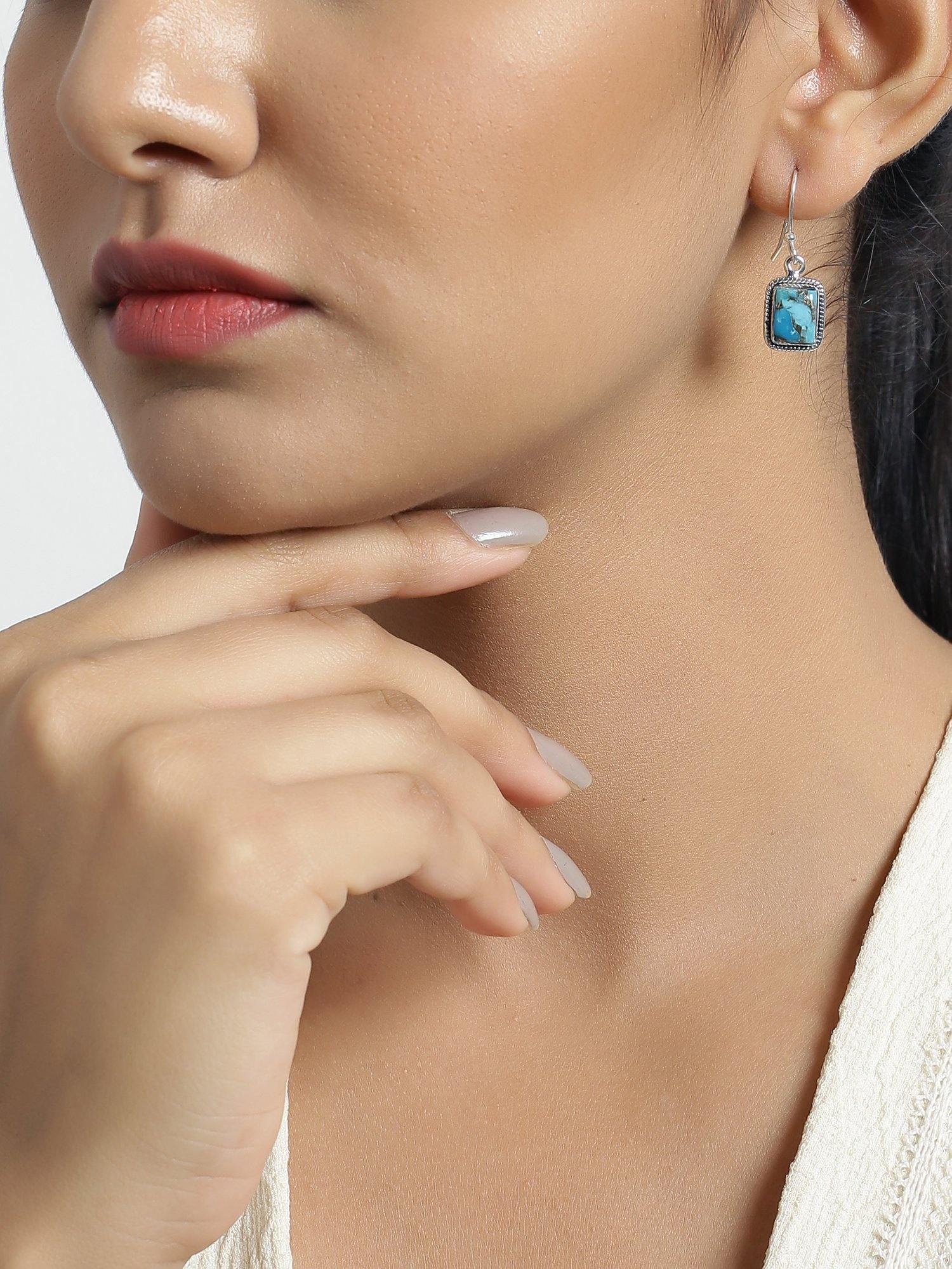 Blue Copper Turquoise Solid 925 Sterling Silver Dangle Earrings Jewelry - YoTreasure