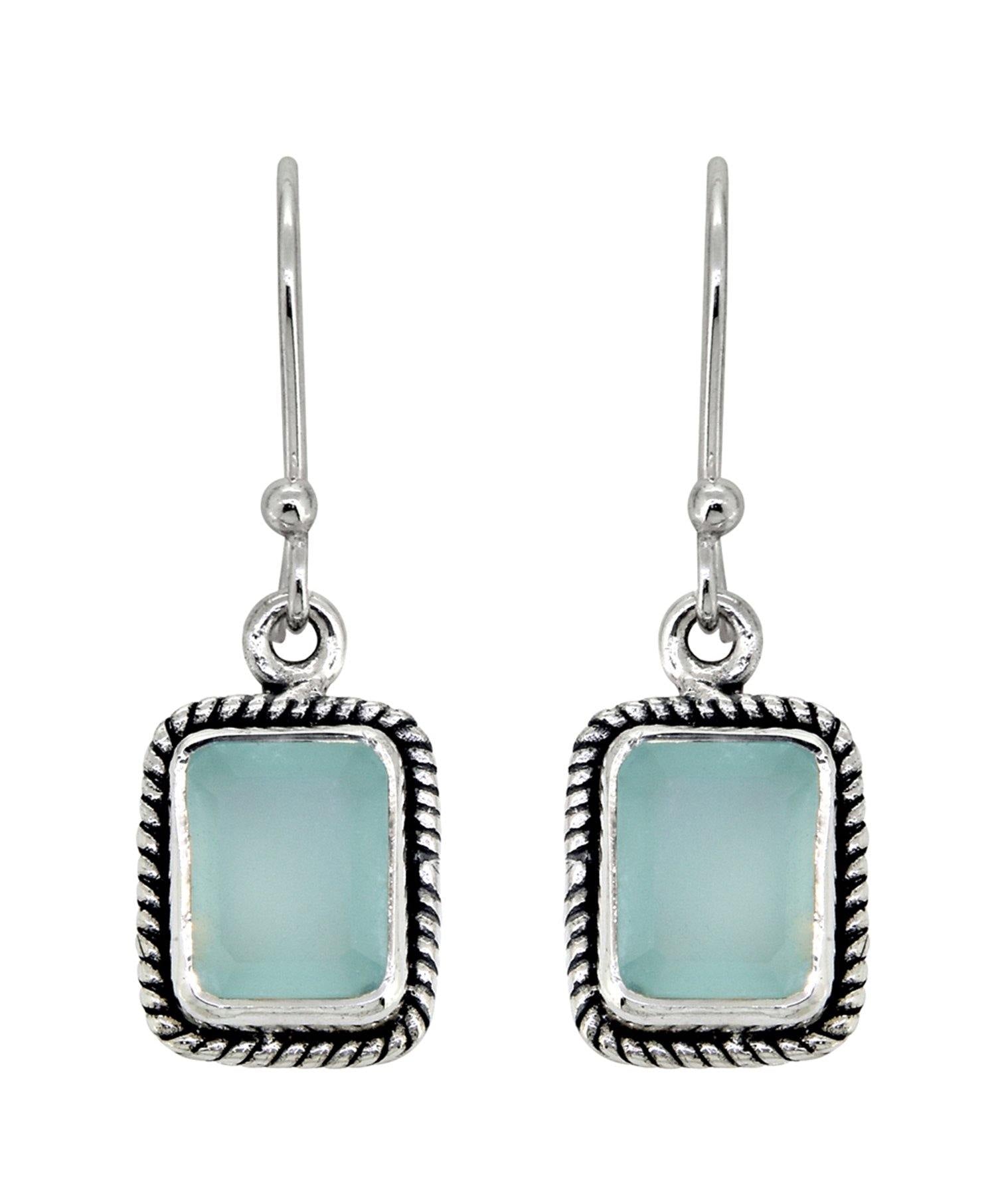 Aqua Chalcedony Solid 925 Sterling Silver Dangle Earrings Jewelry - YoTreasure