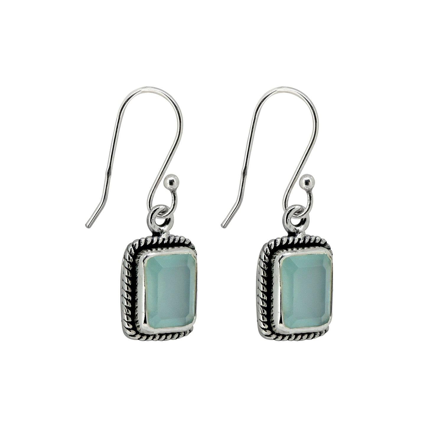 Aqua Chalcedony Solid 925 Sterling Silver Dangle Earrings Jewelry - YoTreasure