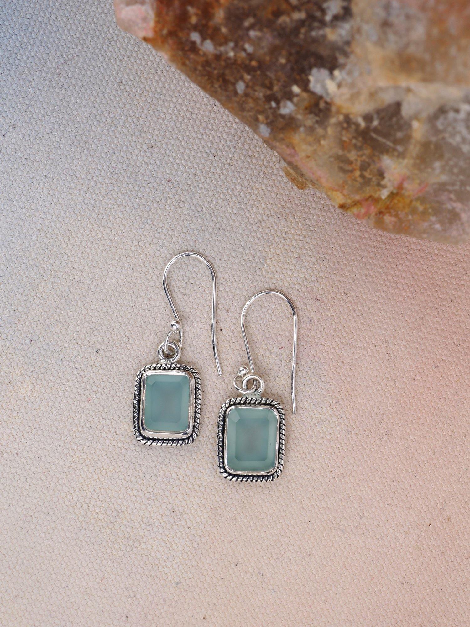 Aqua Chalcedony Solid 925 Sterling Silver Dangle Earrings Jewelry - YoTreasure
